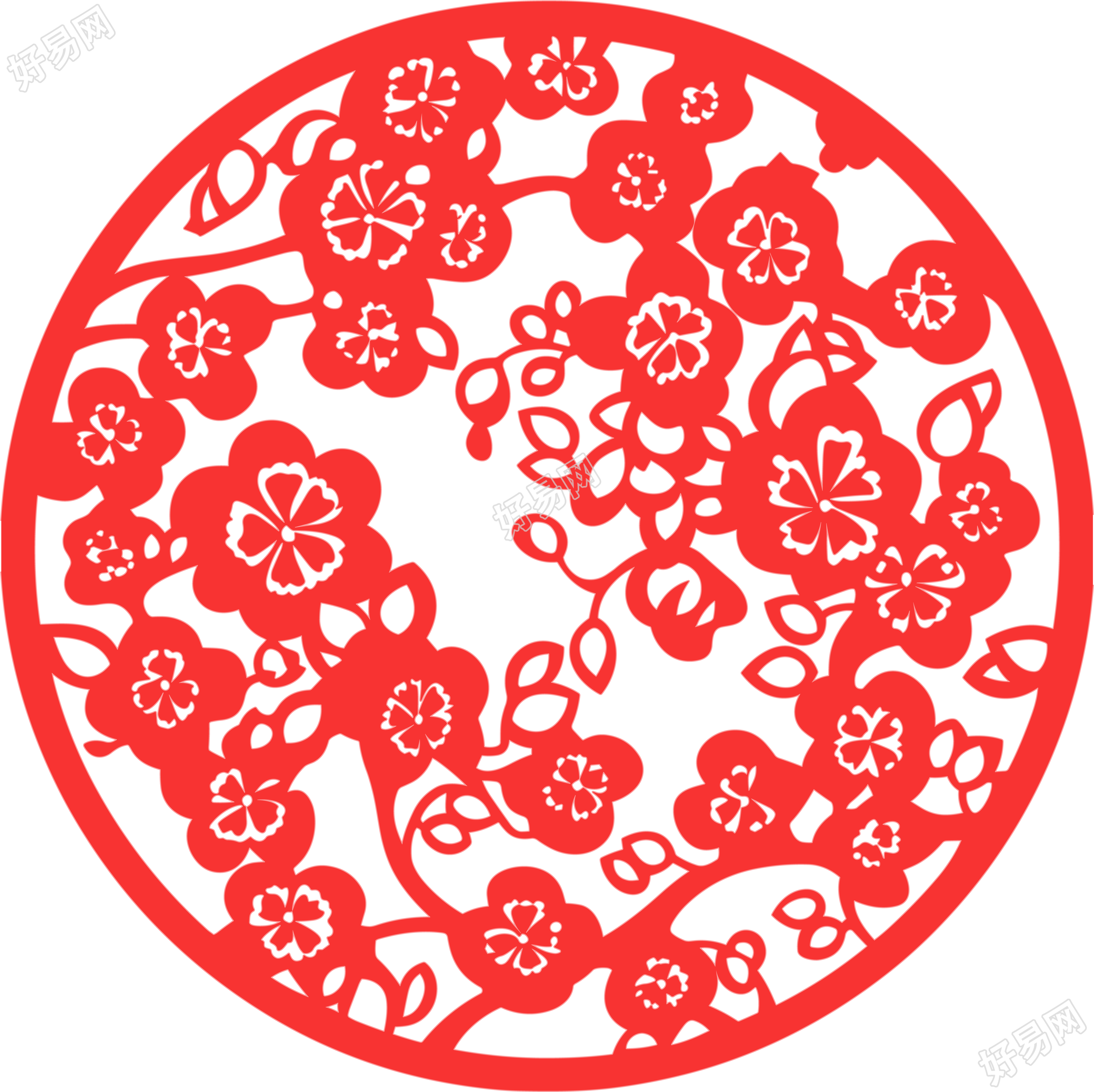 窗花剪纸扁平风梅花素材