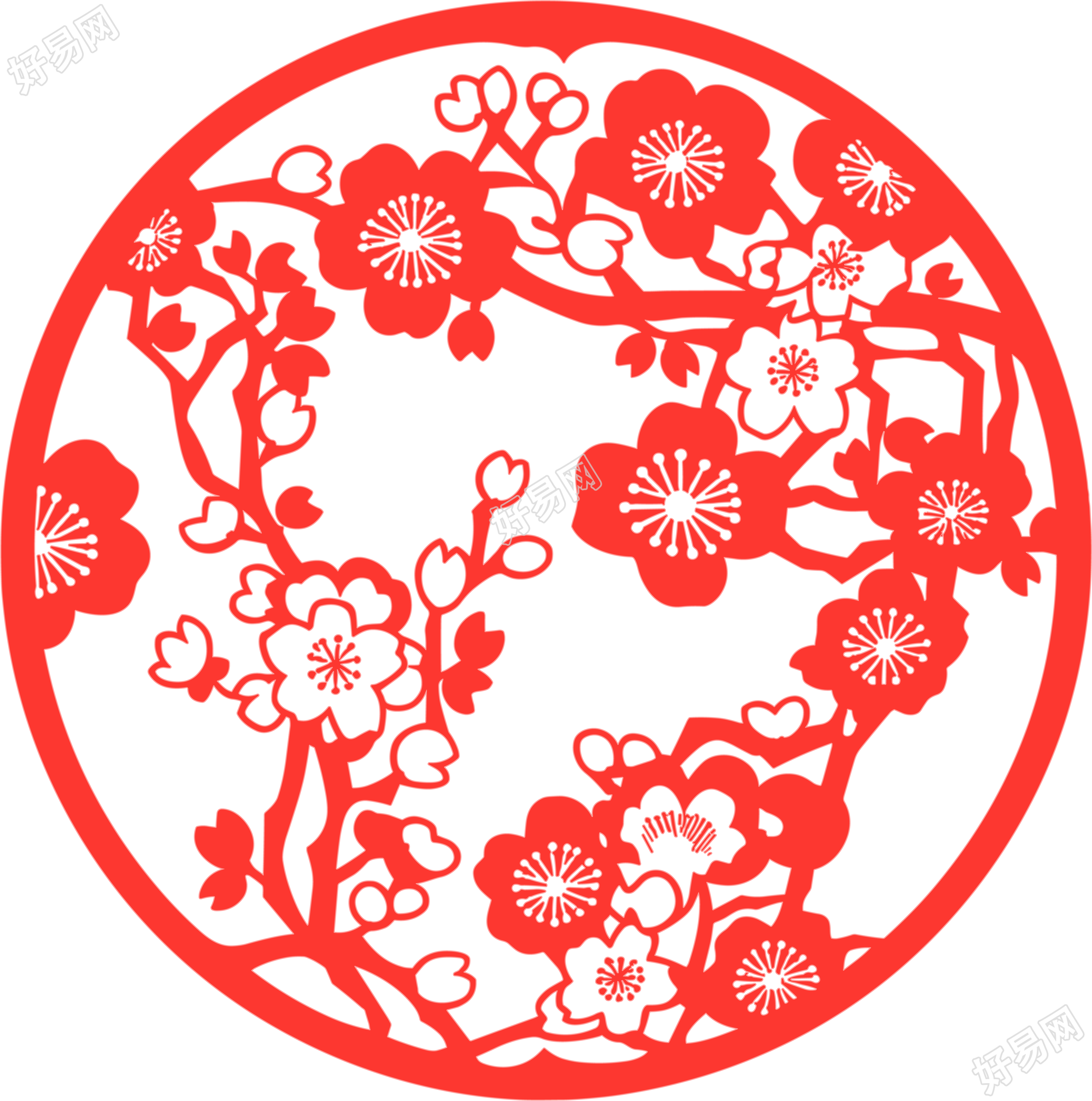 窗花剪纸梅花可商用素材