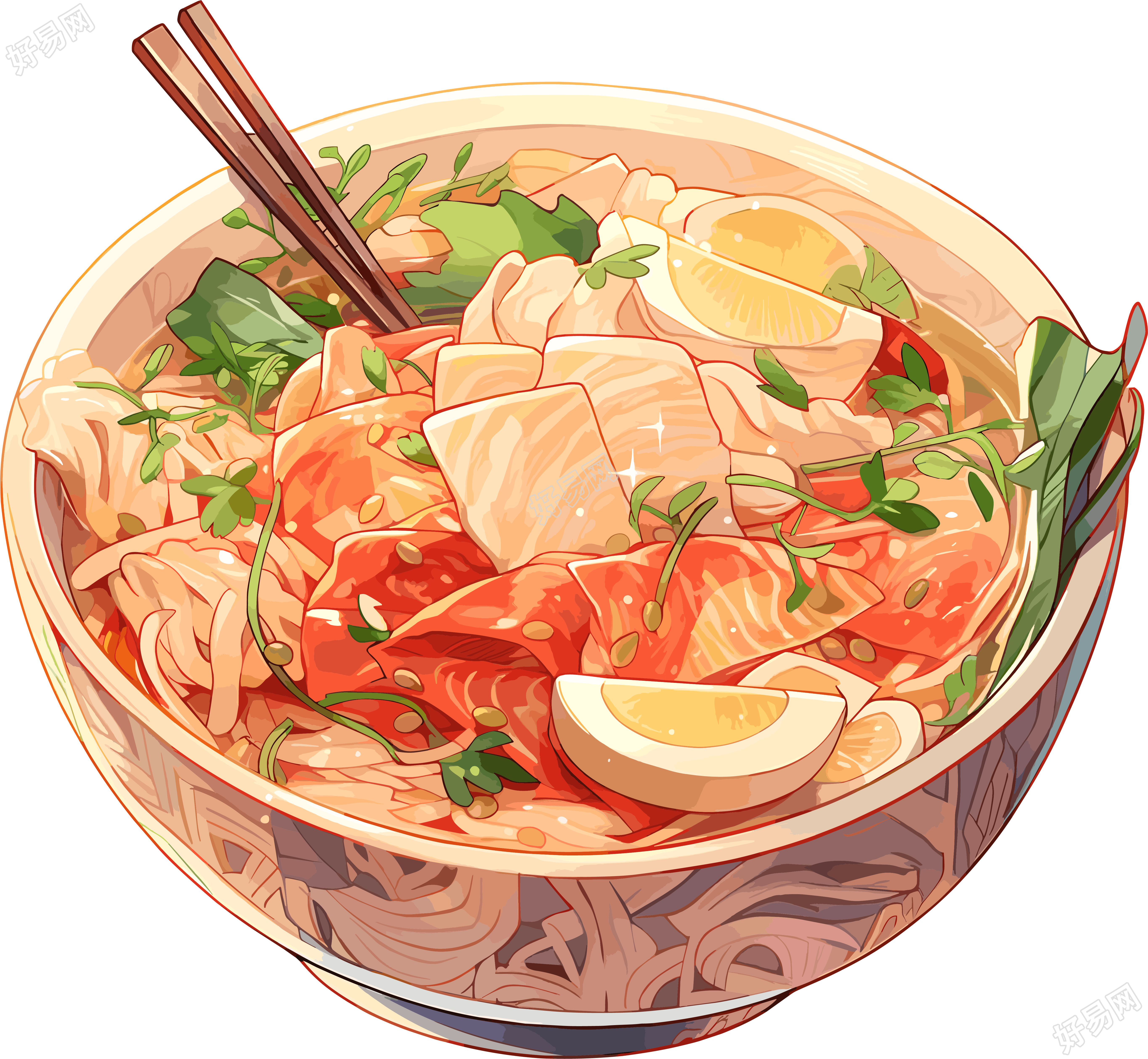 泰式汤面彩色素描绘画素材