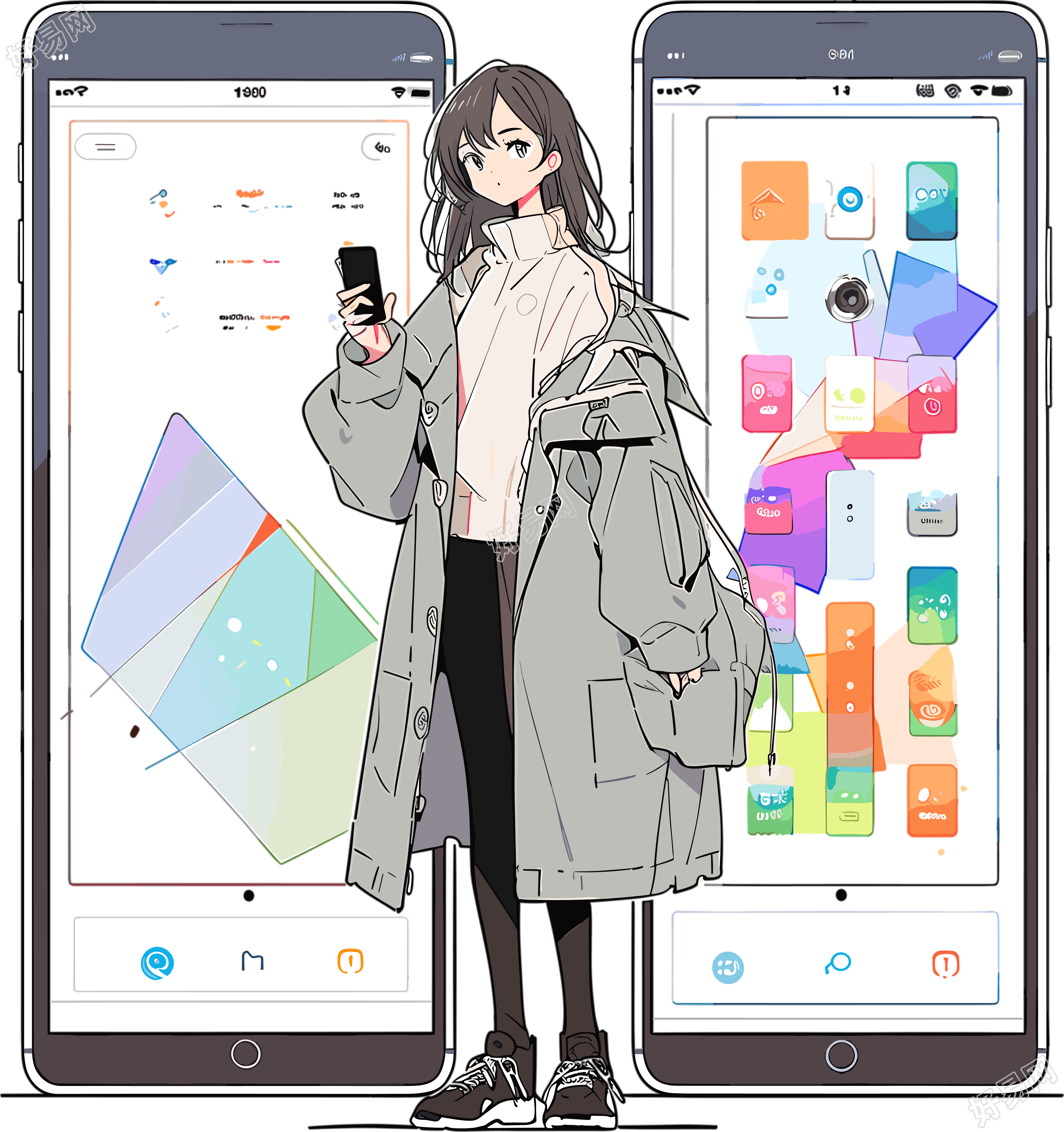 手机购物女孩PNG图形素材
