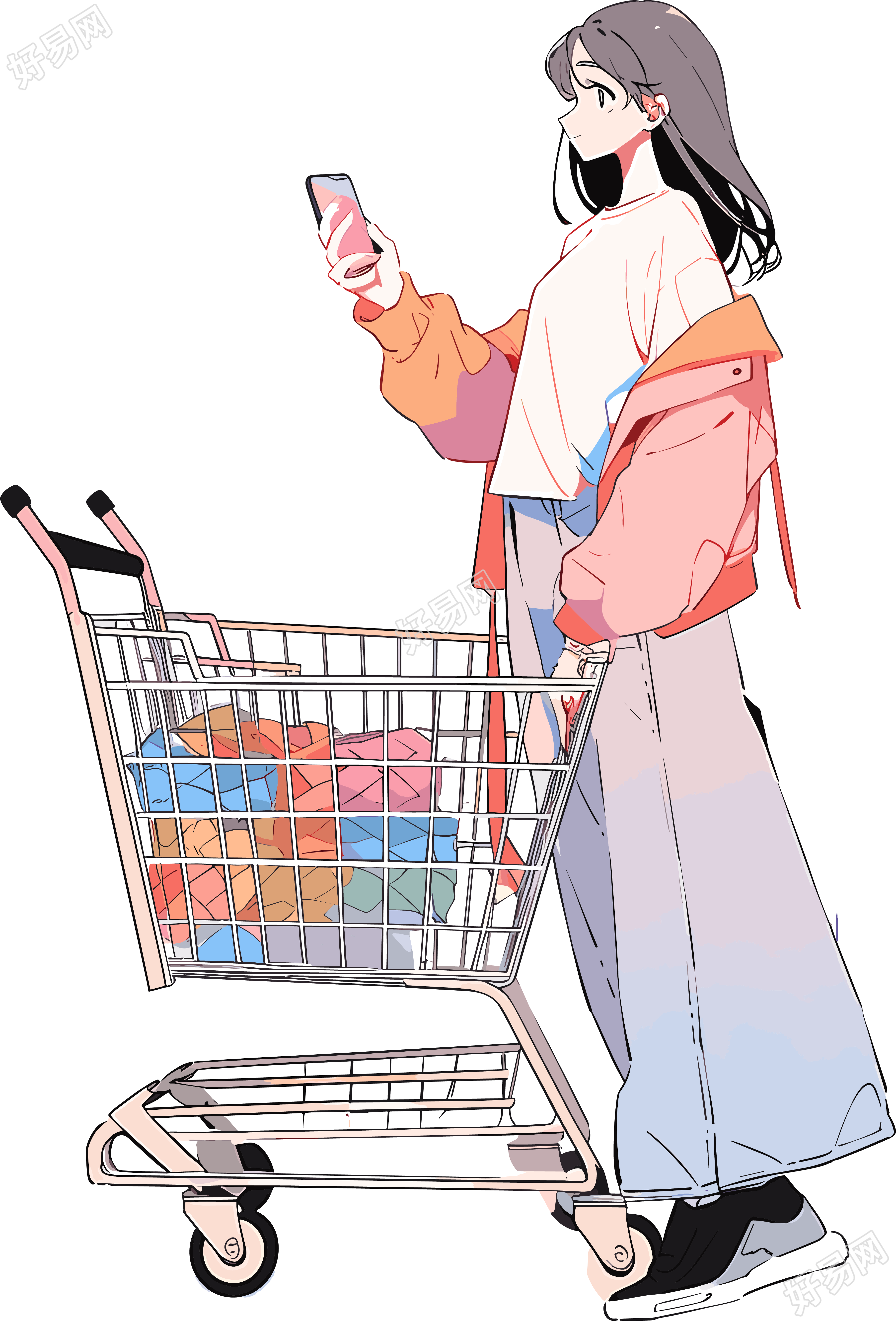 手机购物女孩创意设计素材