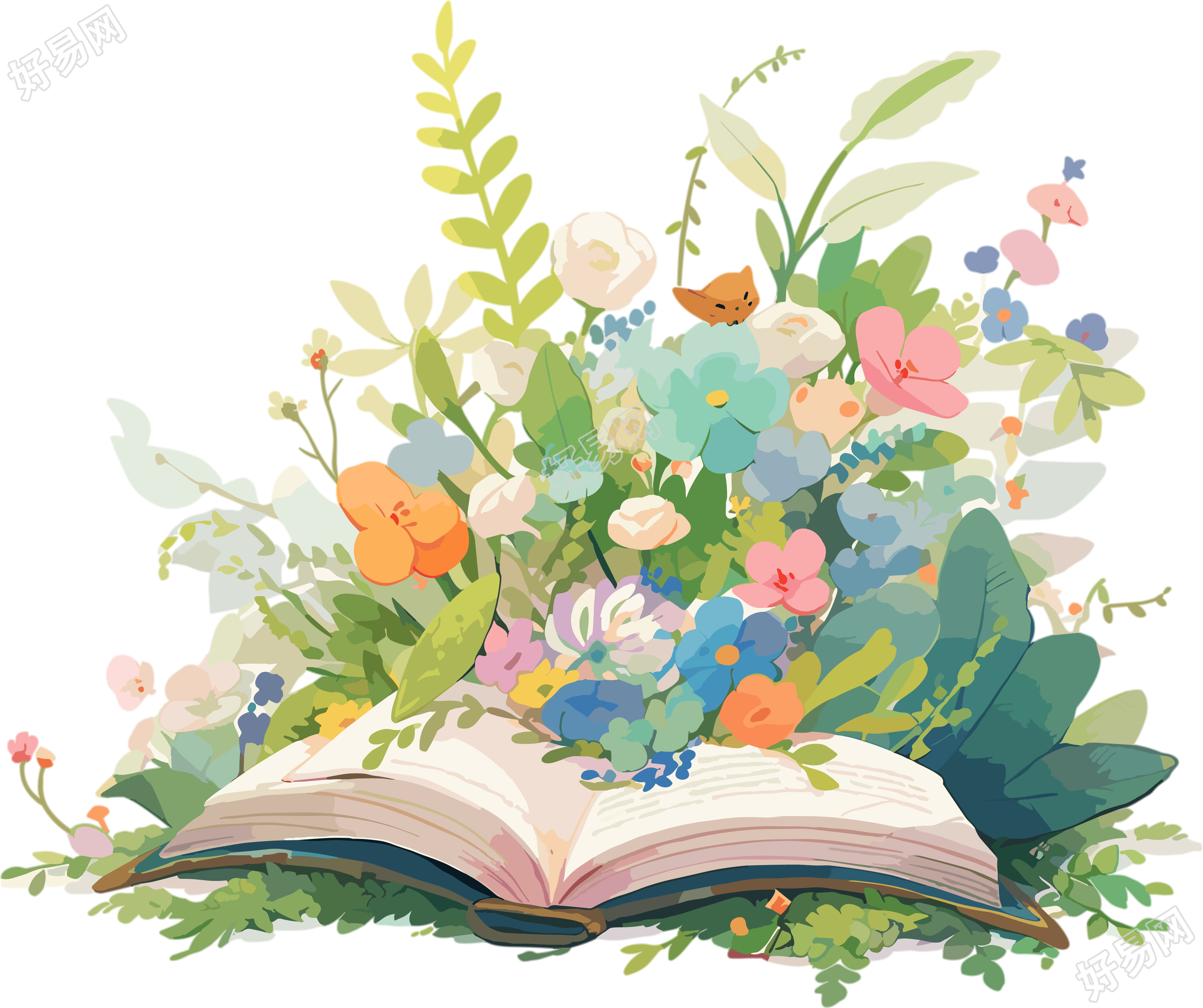 植物花边书籍图案素材