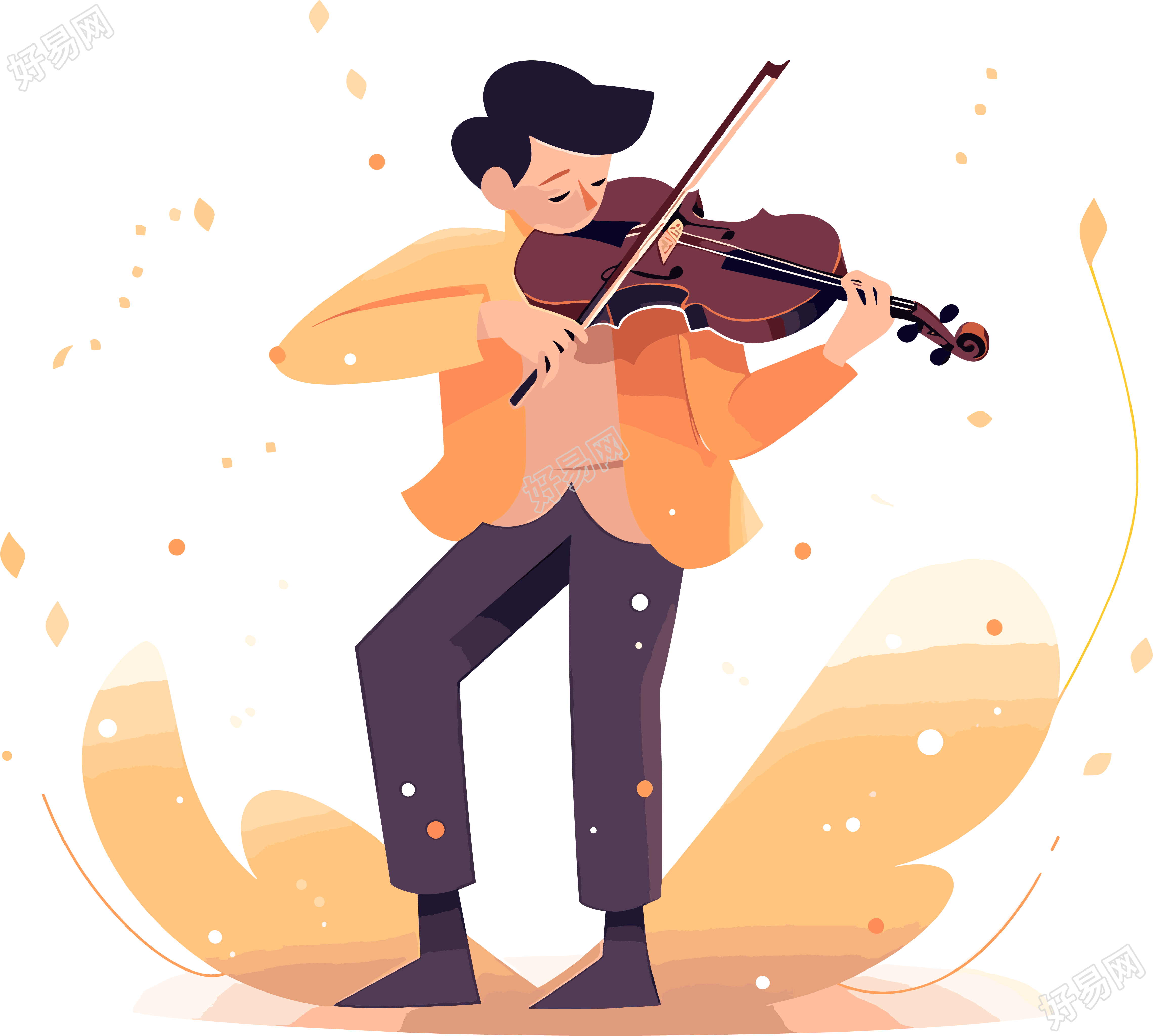 拉小提琴的男生彩色插画设计