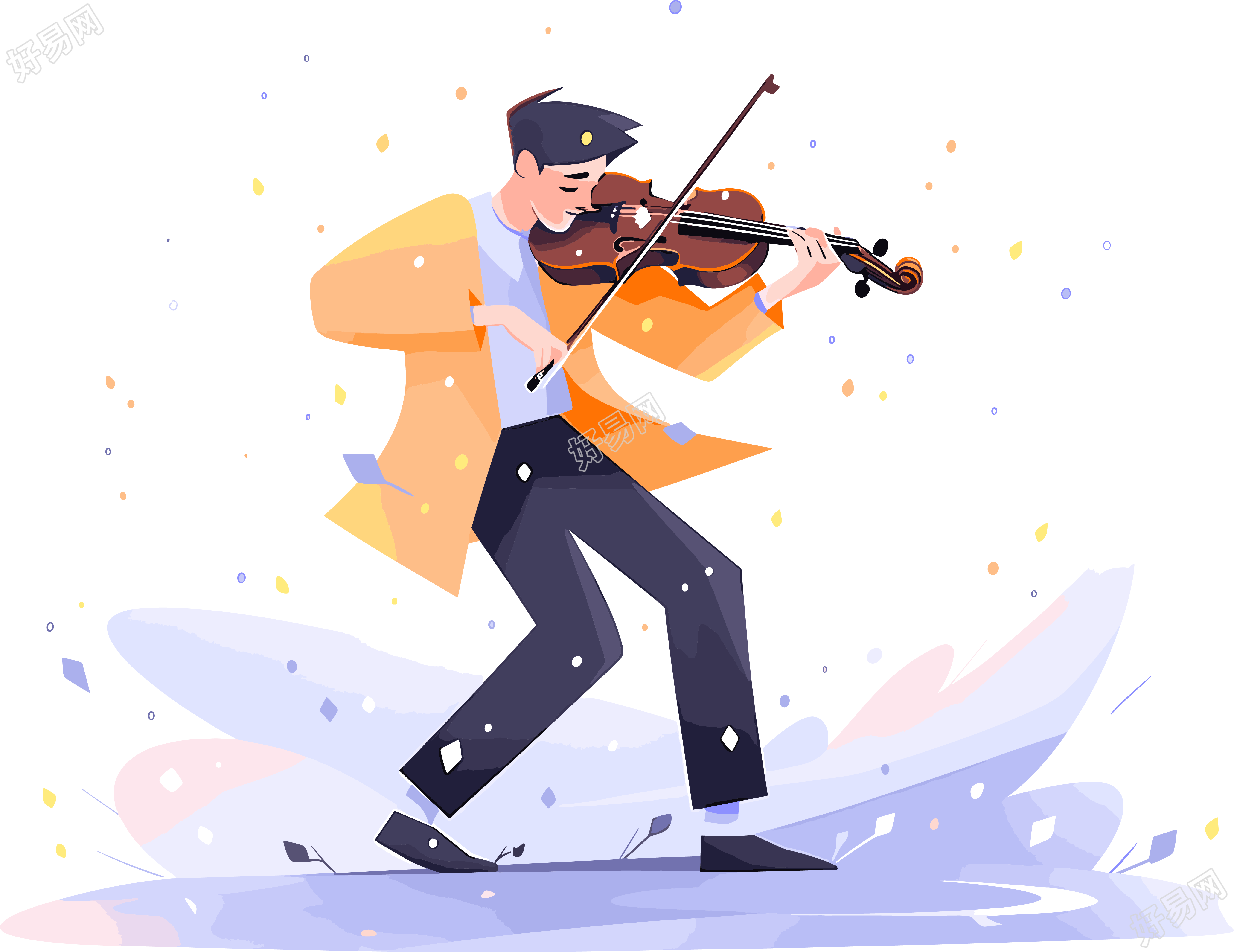 拉小提琴的男生简洁风格素材