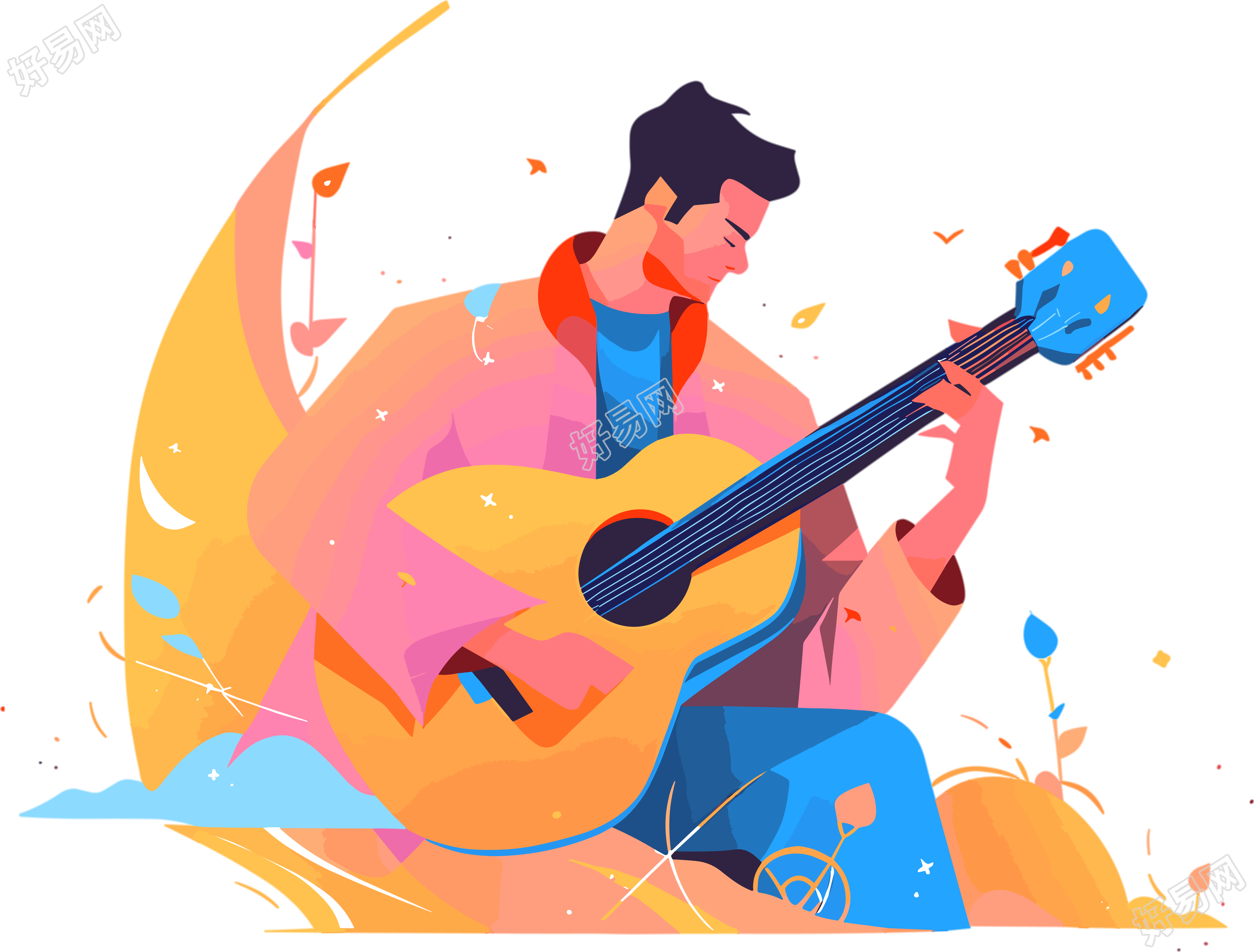 吉他演奏简约风格插画设计素材