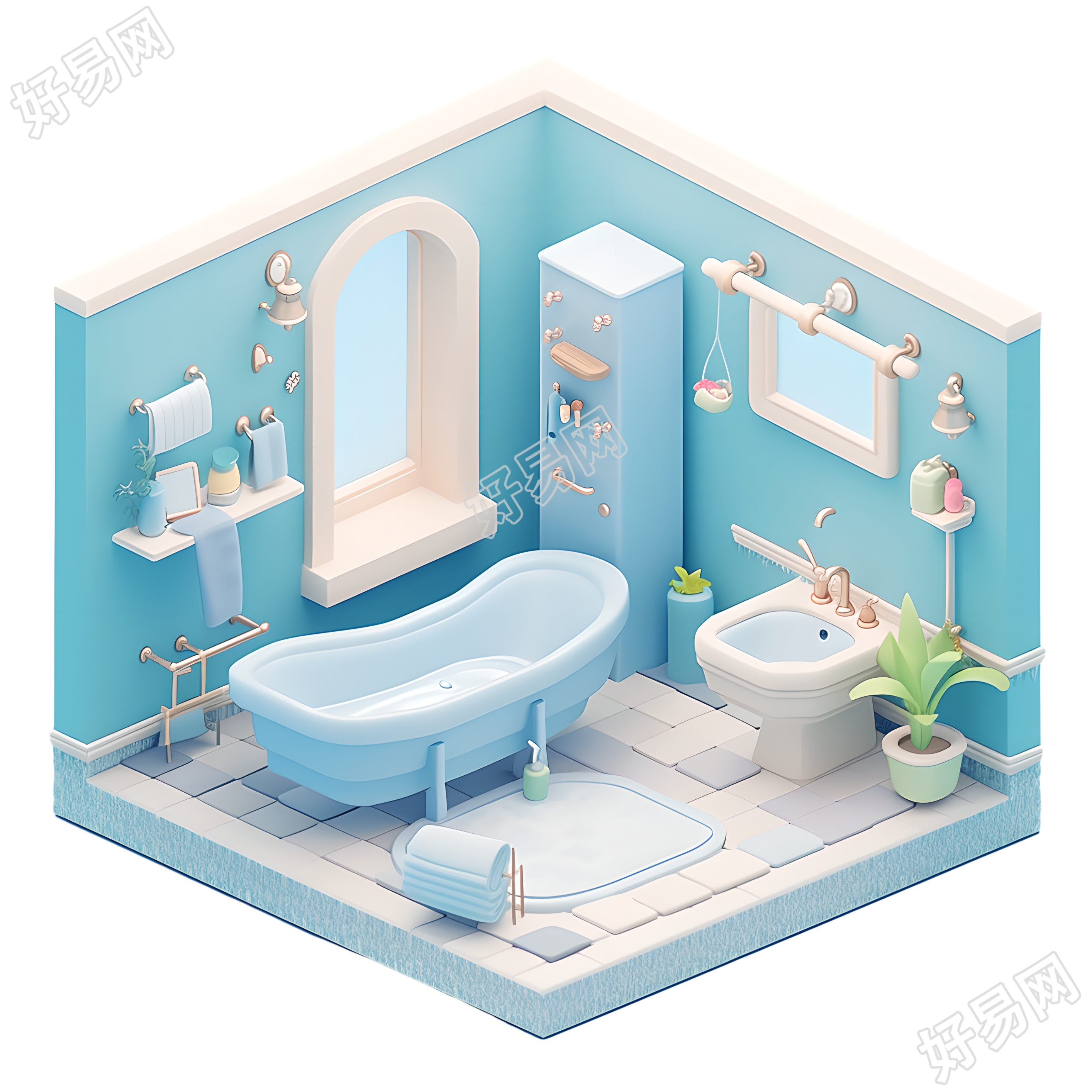 3D浴室迷你景观素材