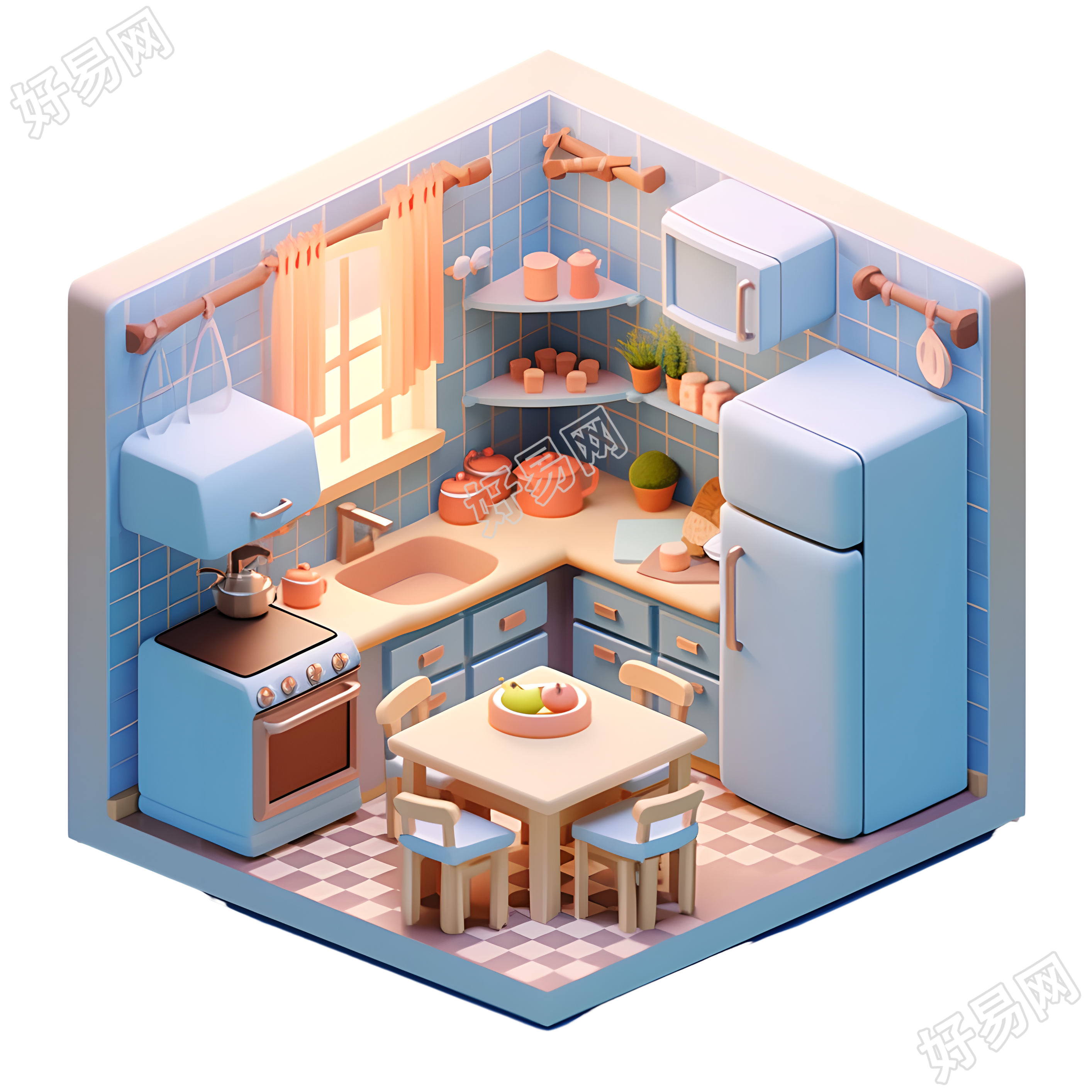 3D迷你厨房室内景观素材