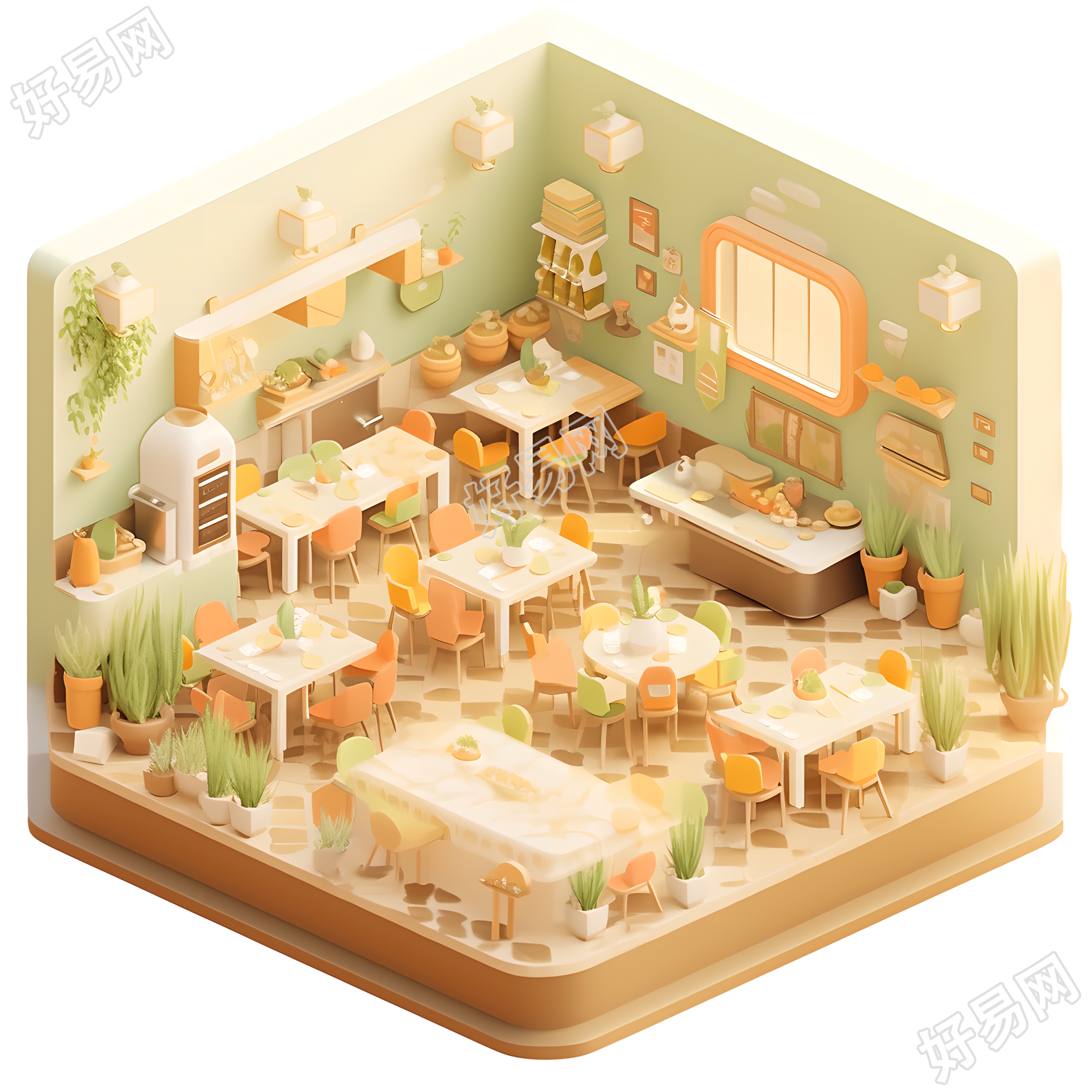 3D餐厅室内微景观素材