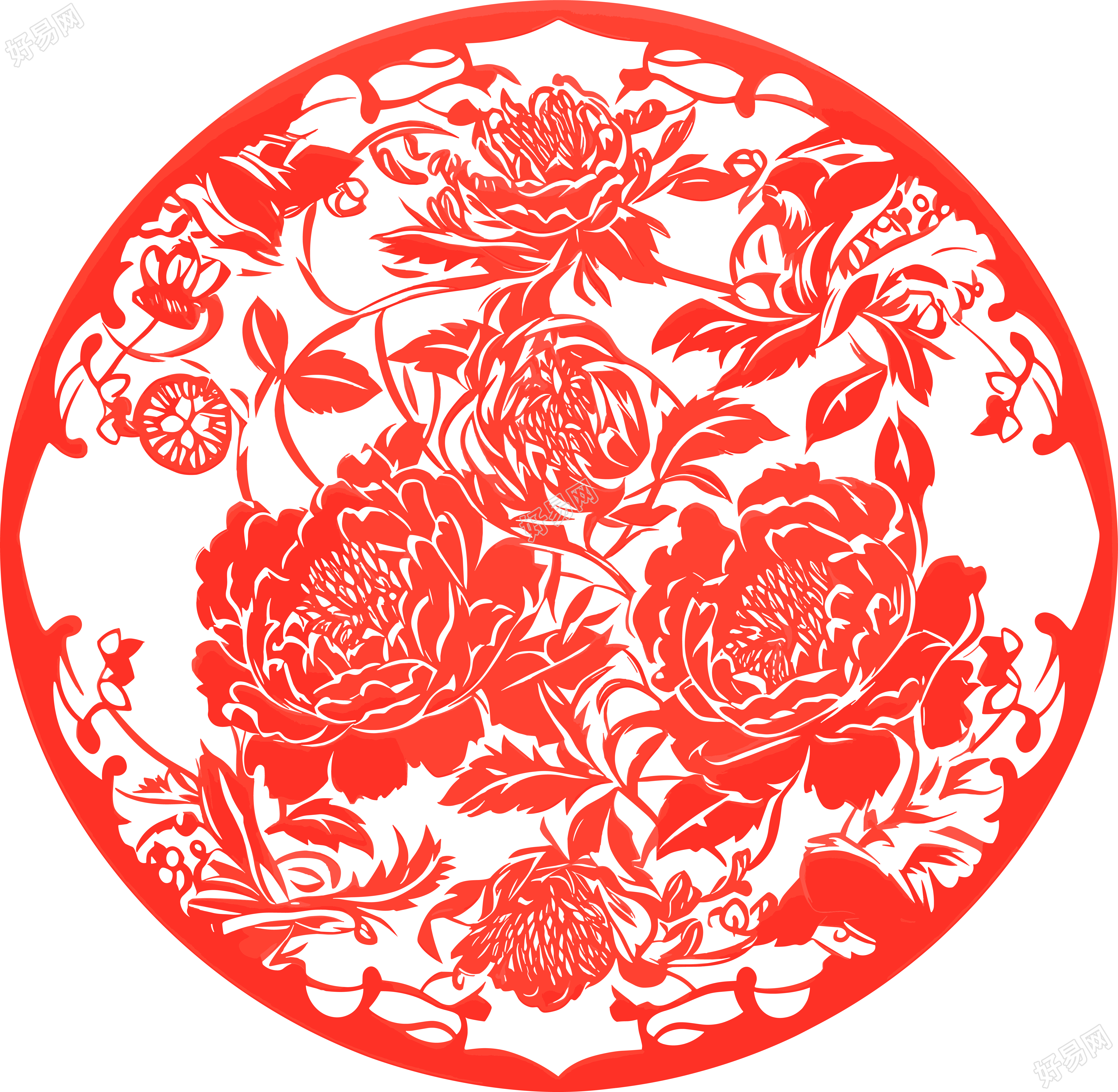 窗花剪纸牡丹花PNG插图