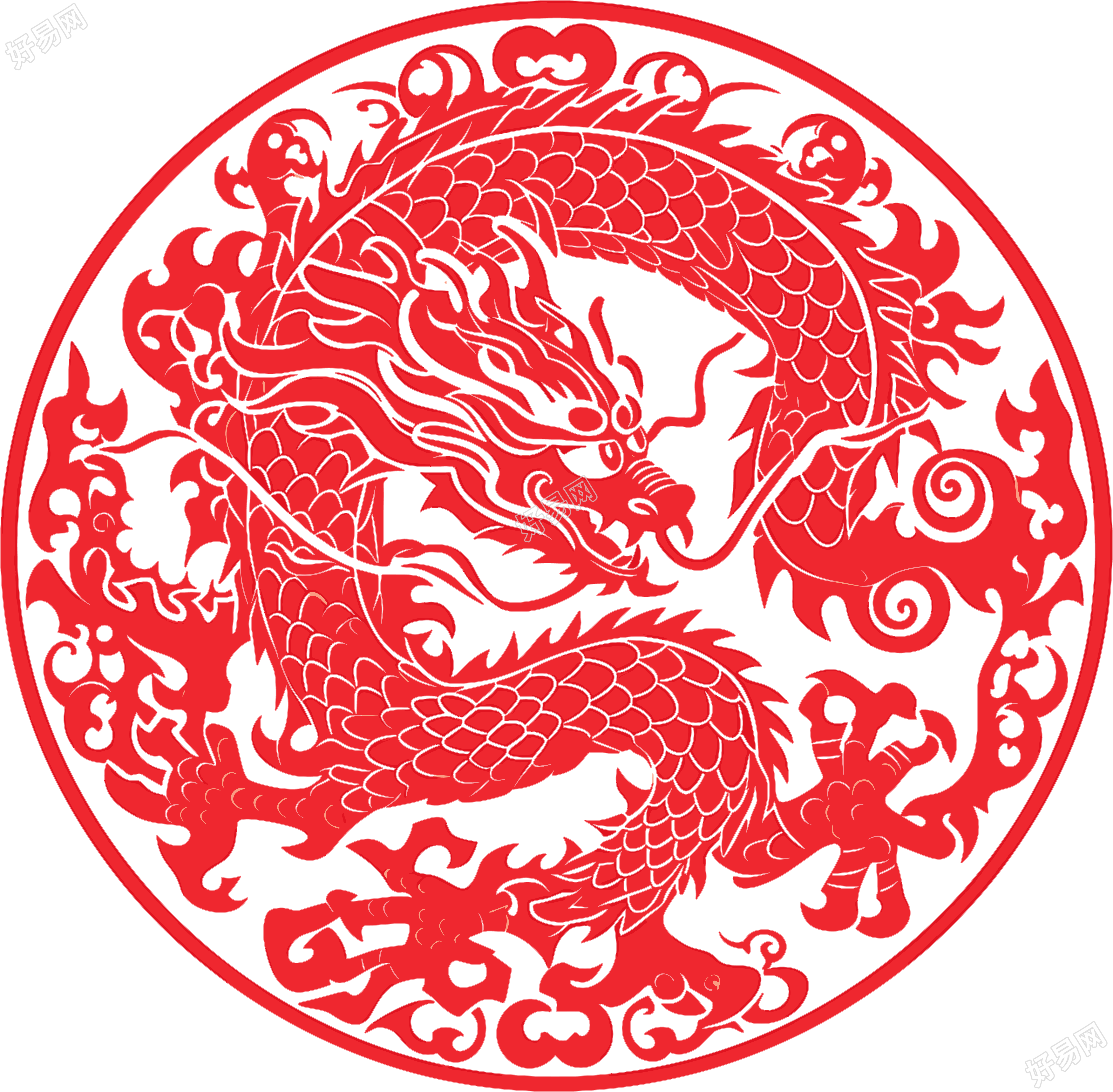 窗花剪纸中国龙传统民间艺术插画