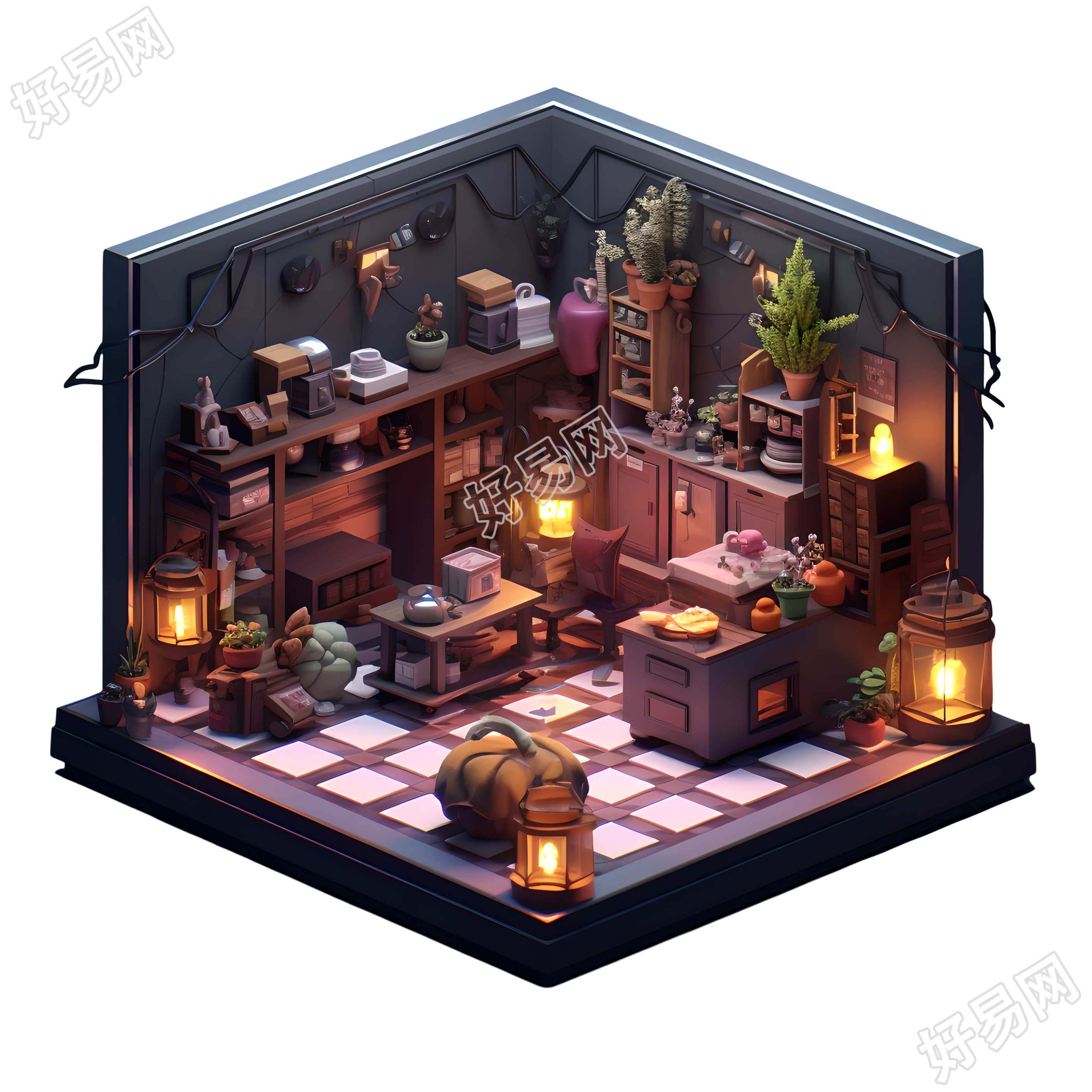 3D房屋内景透明背景插图