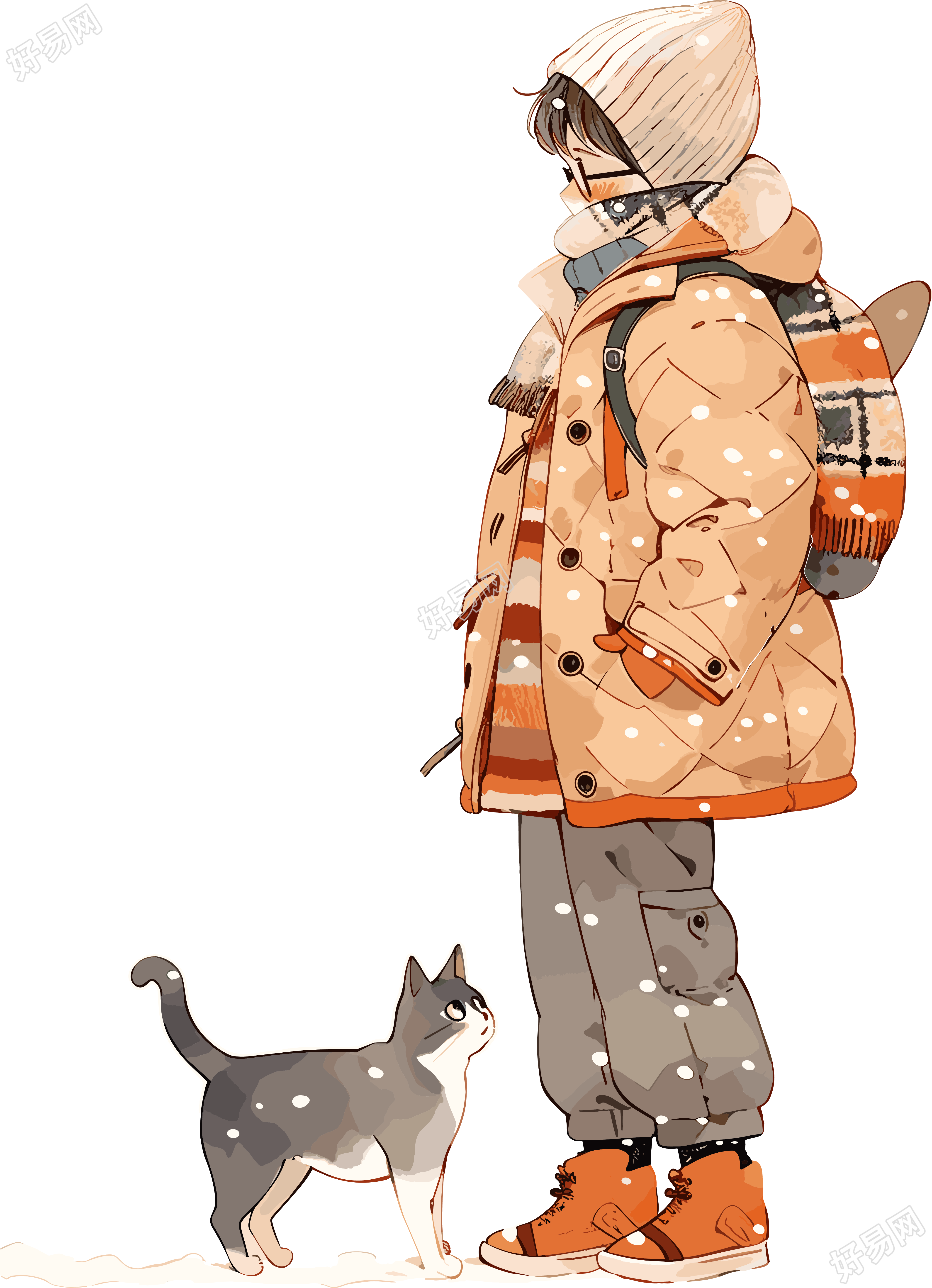 男孩与猫商业设计元素