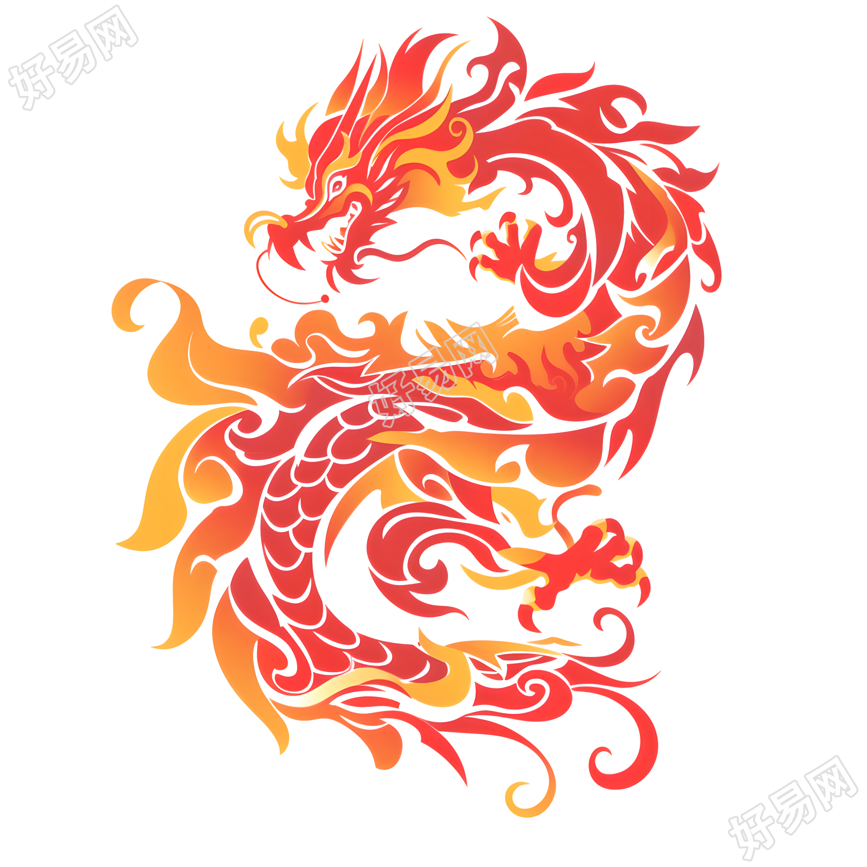 红色中国龙渐变元素
