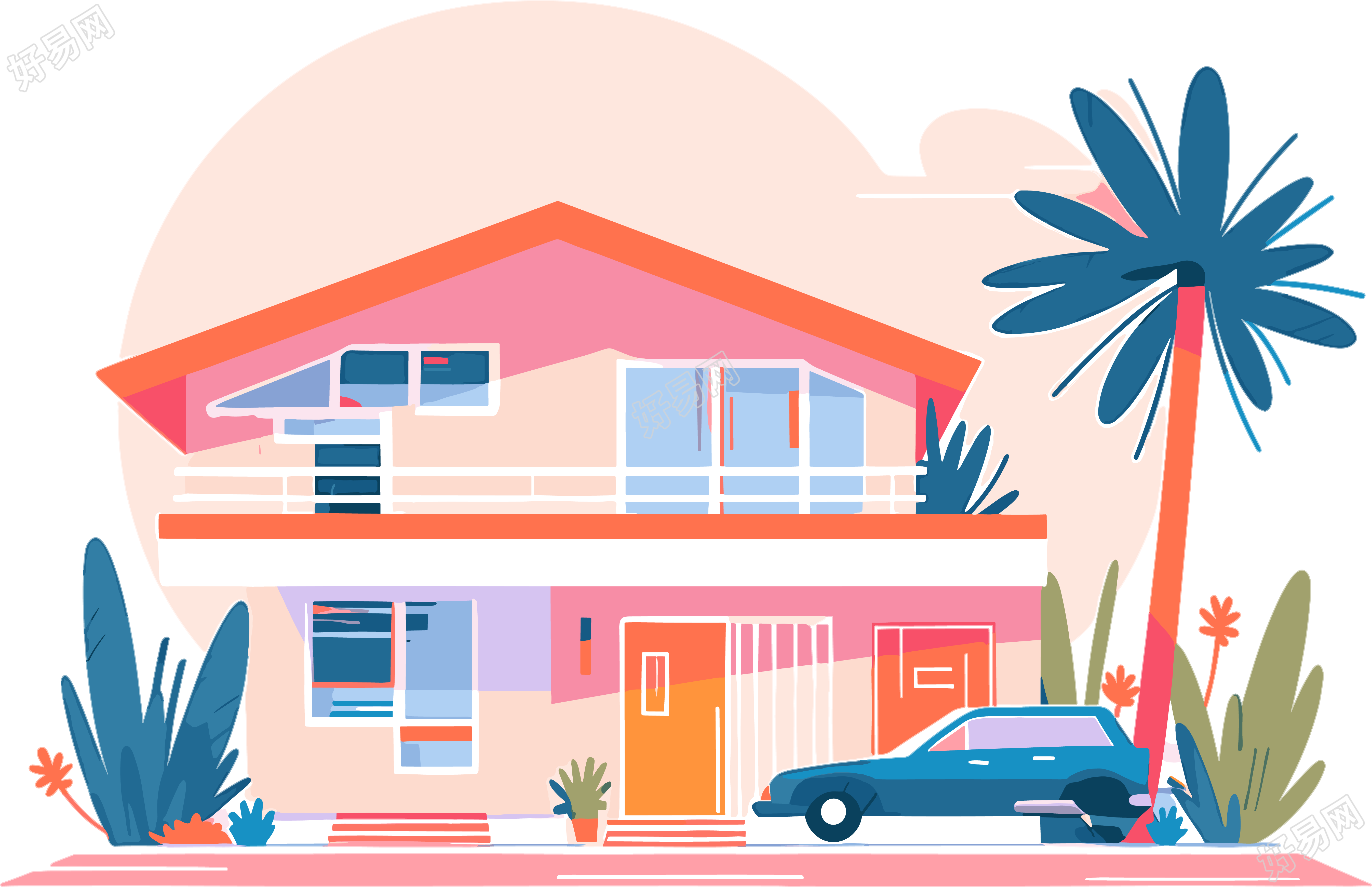 彩色房屋可商用插图