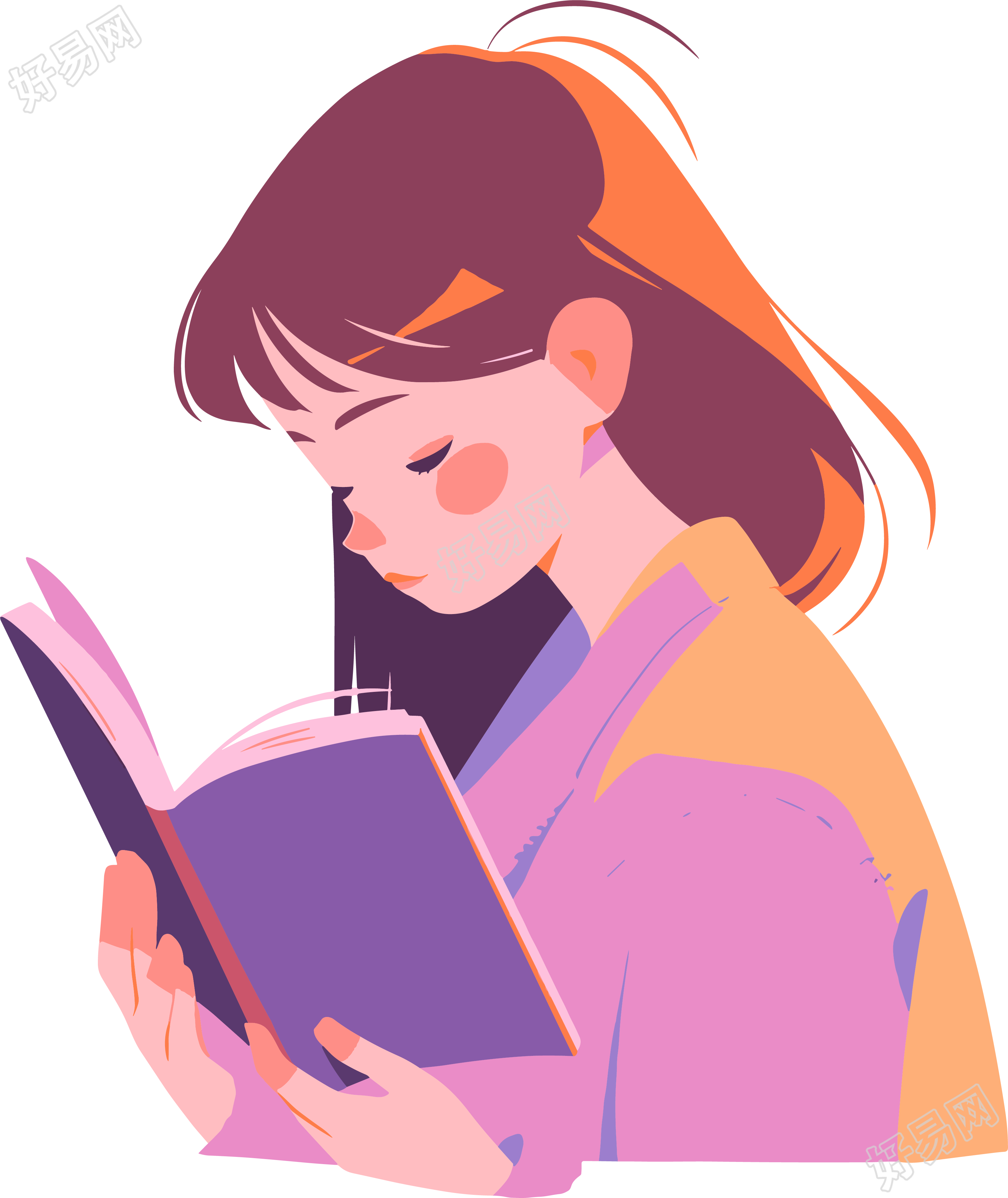 读书女孩简洁插图设计素材