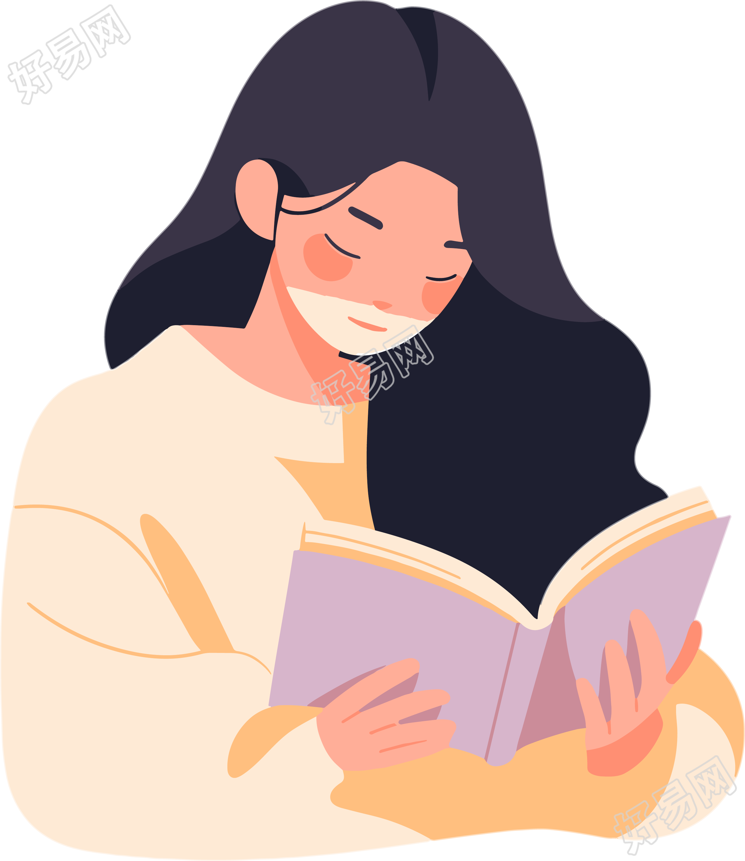 读书女孩平面插图