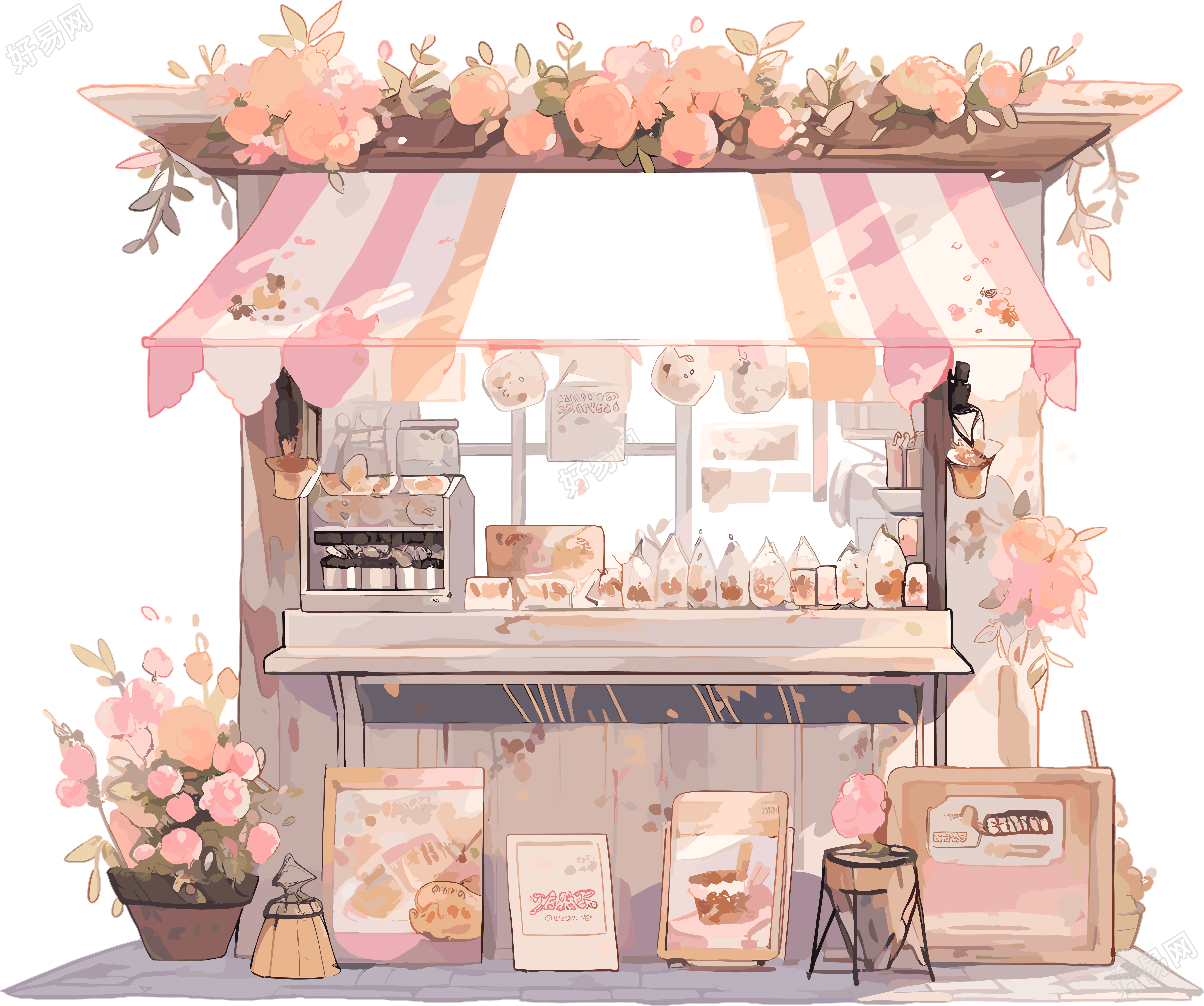 咖啡屋手绘插画