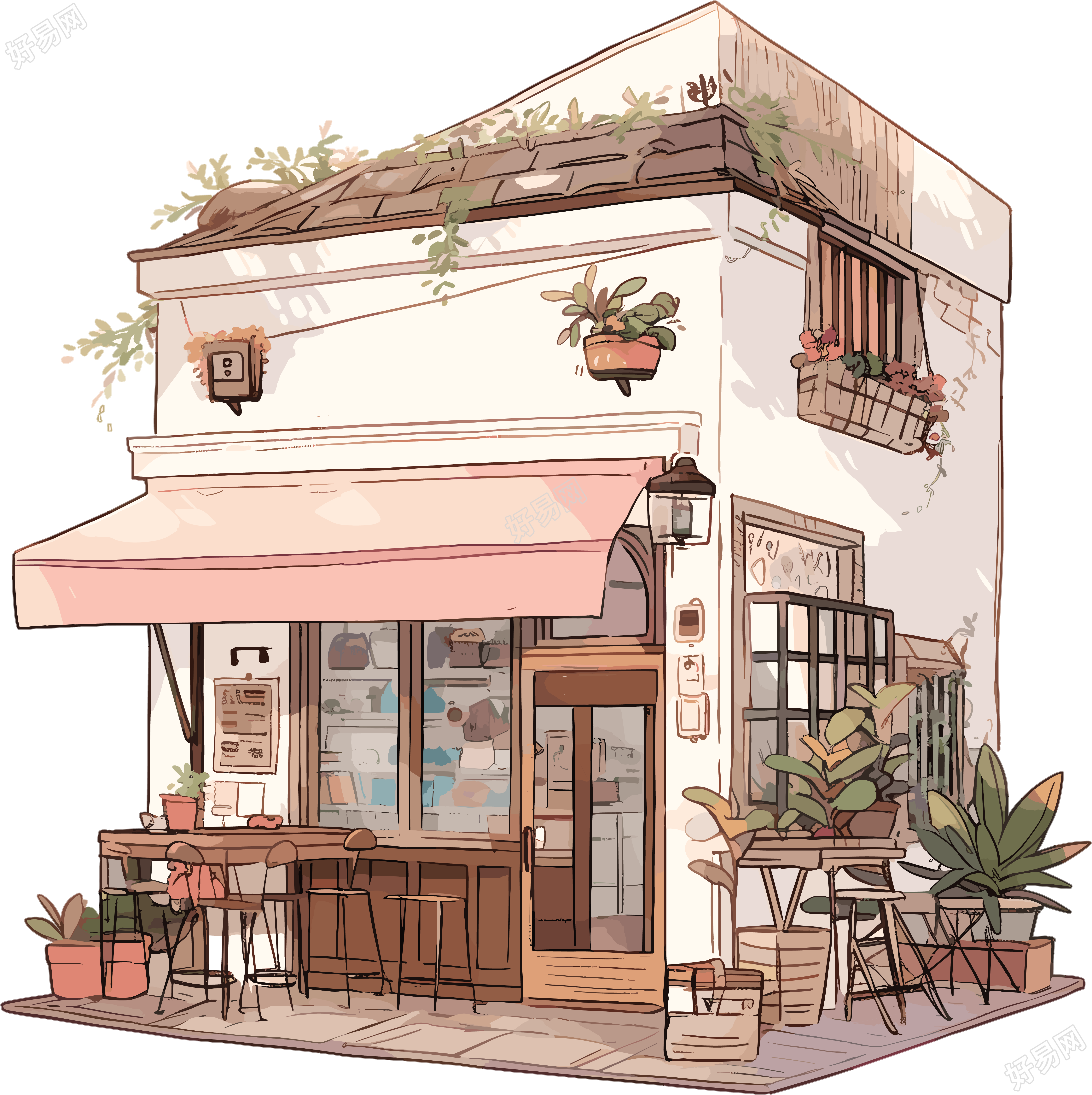 咖啡店手绘插图
