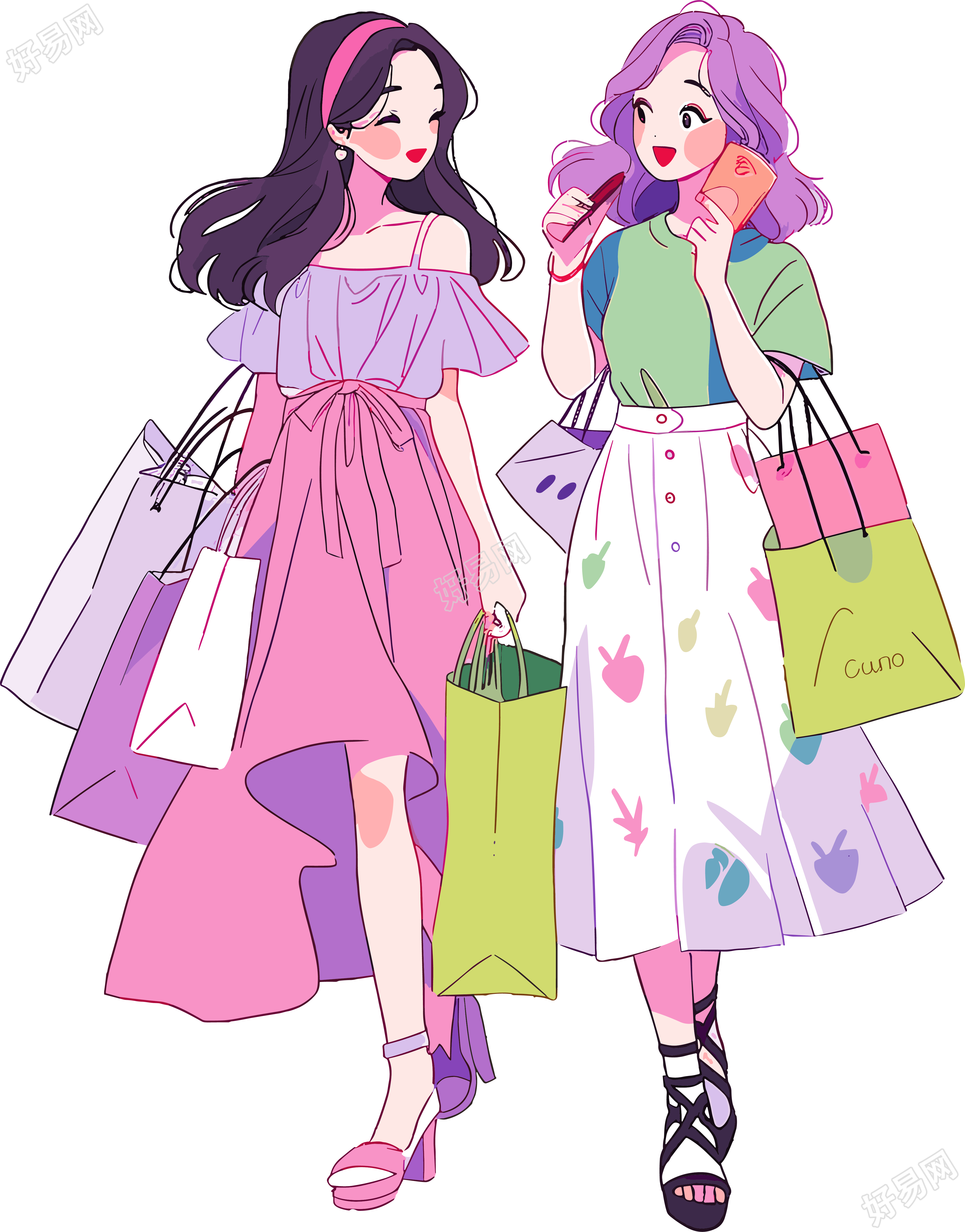 时尚女孩购物创意设计素材