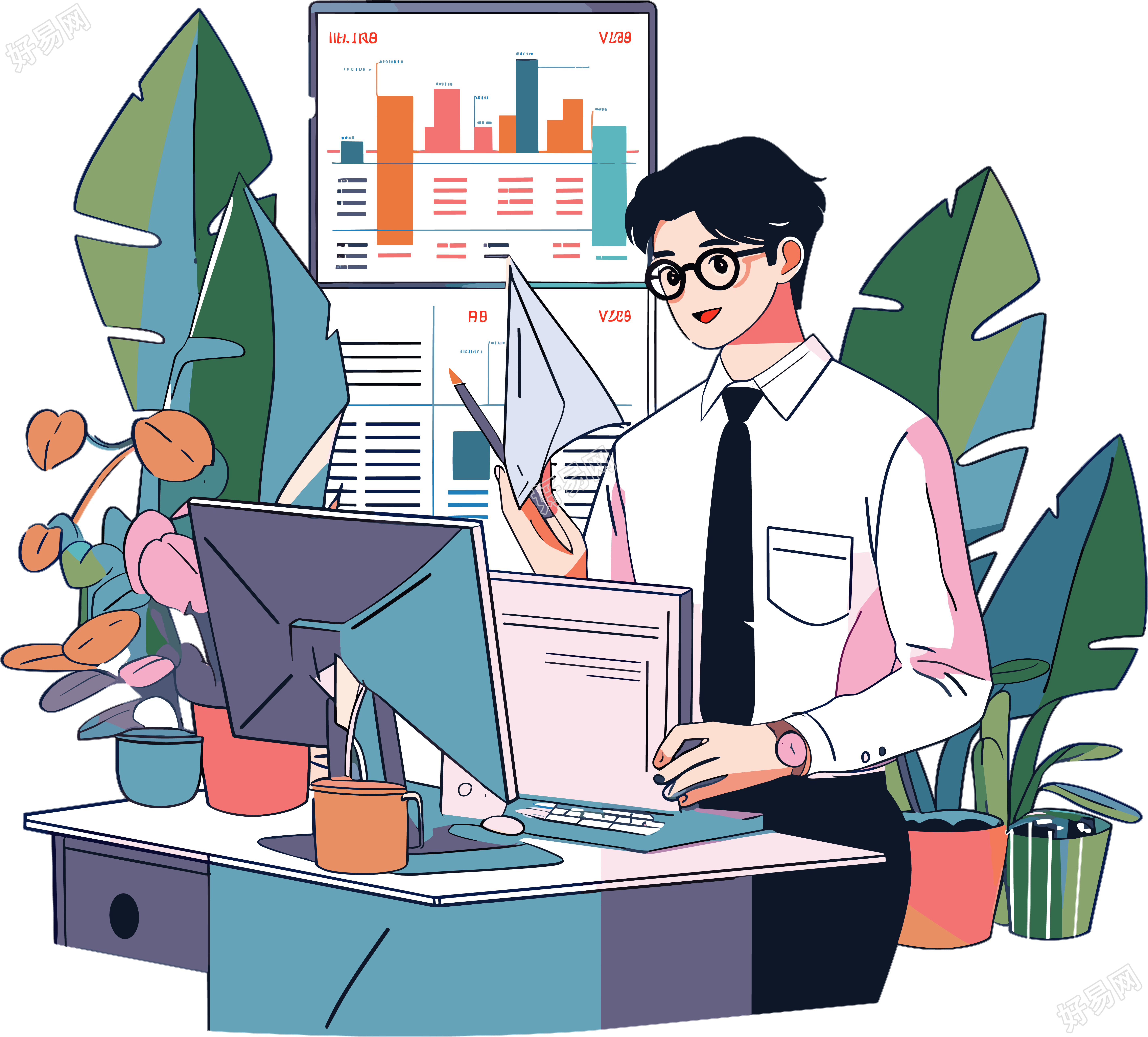 职场男生极简人物插图