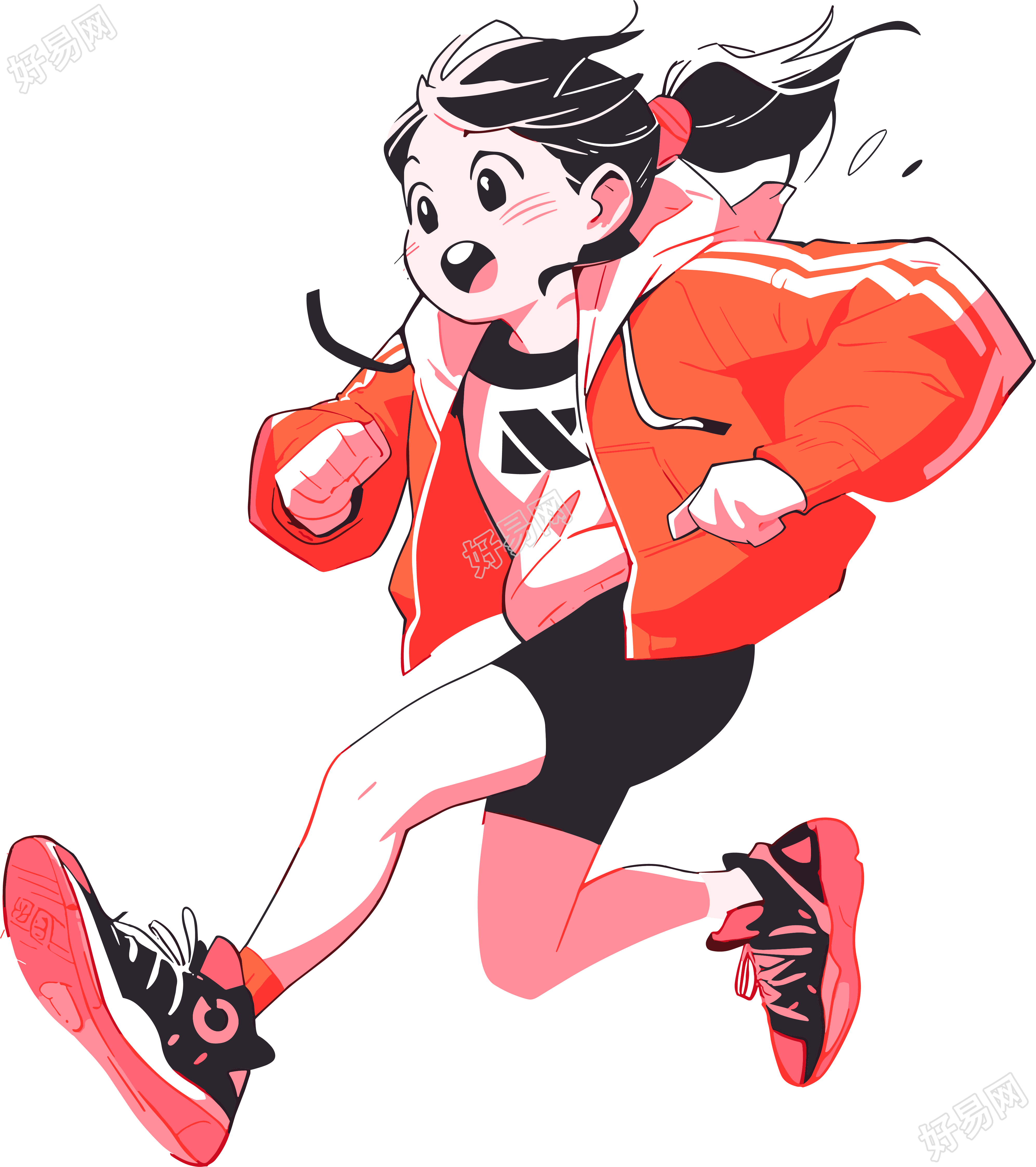 运动装女孩卡通图案插画