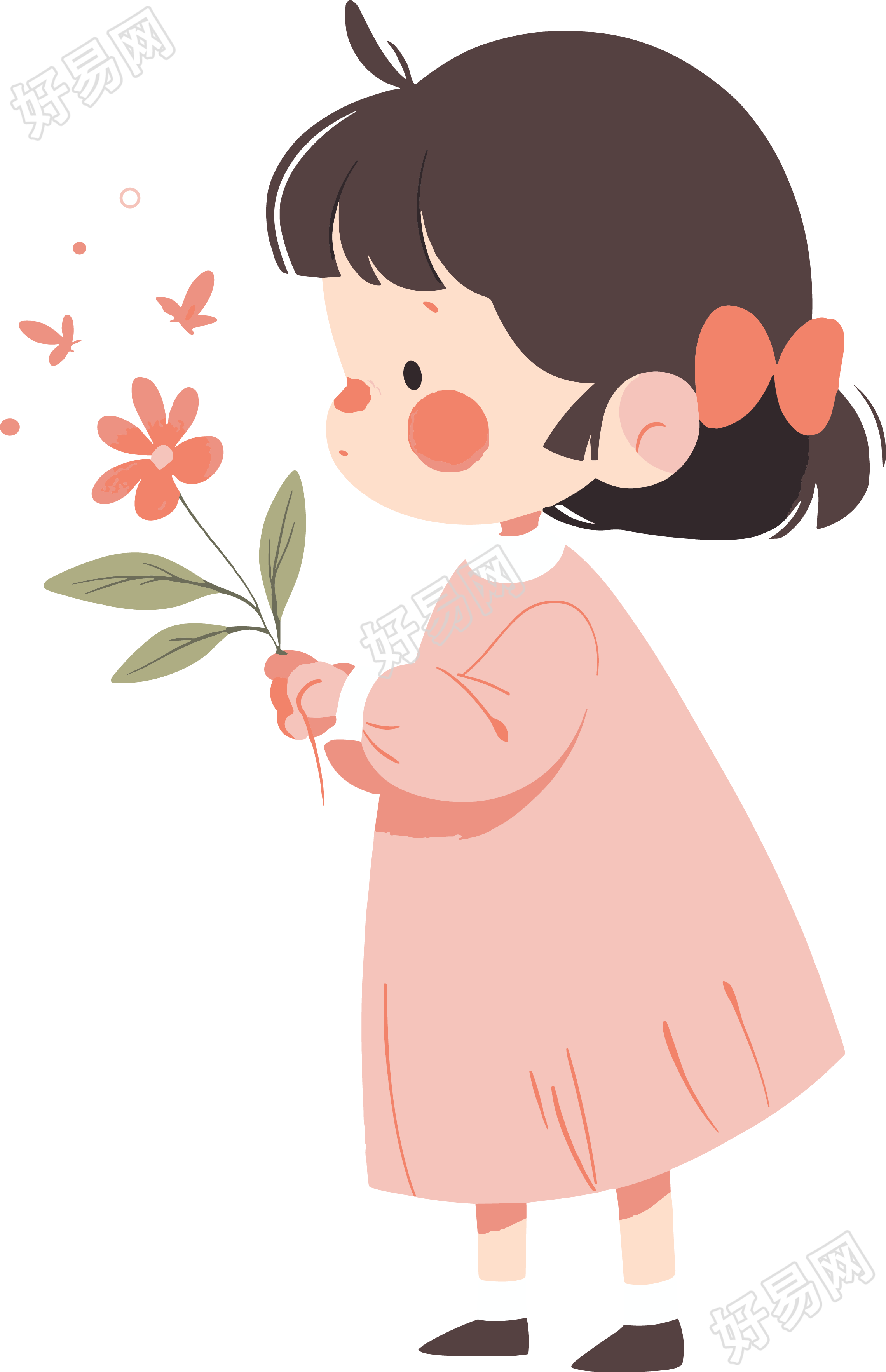 拿着花的小女孩高清插图设计