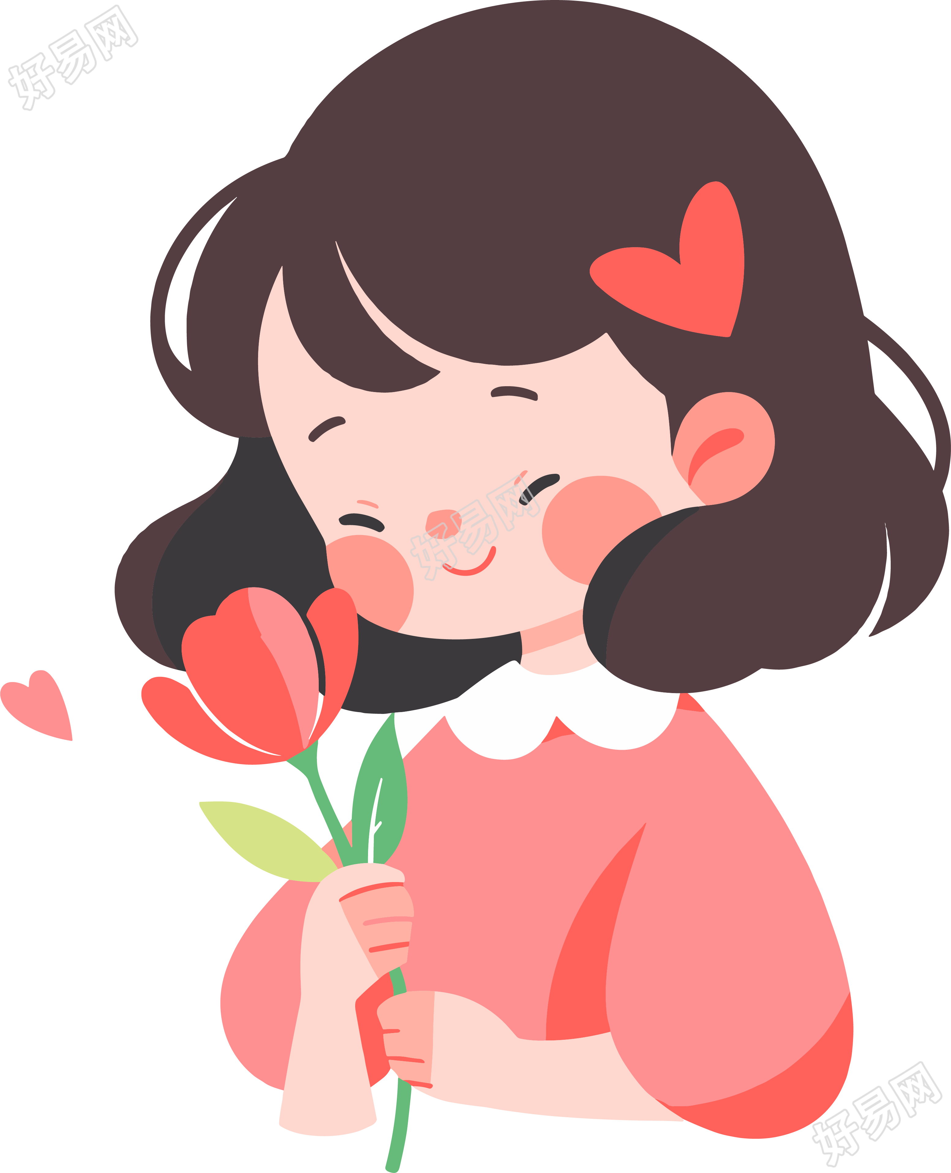 拿着花的小女孩高清插图