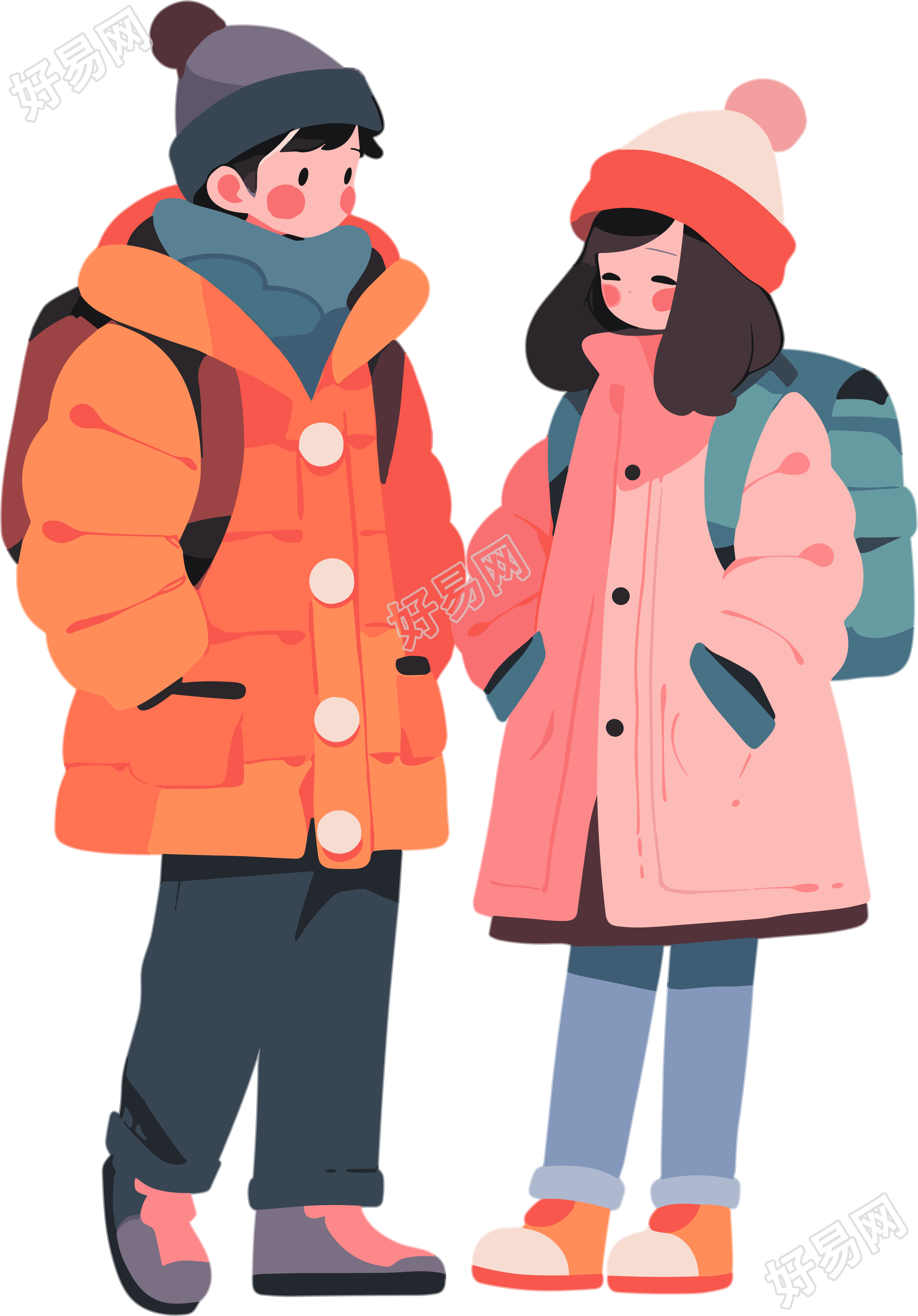 冬日情侣插画设计素材