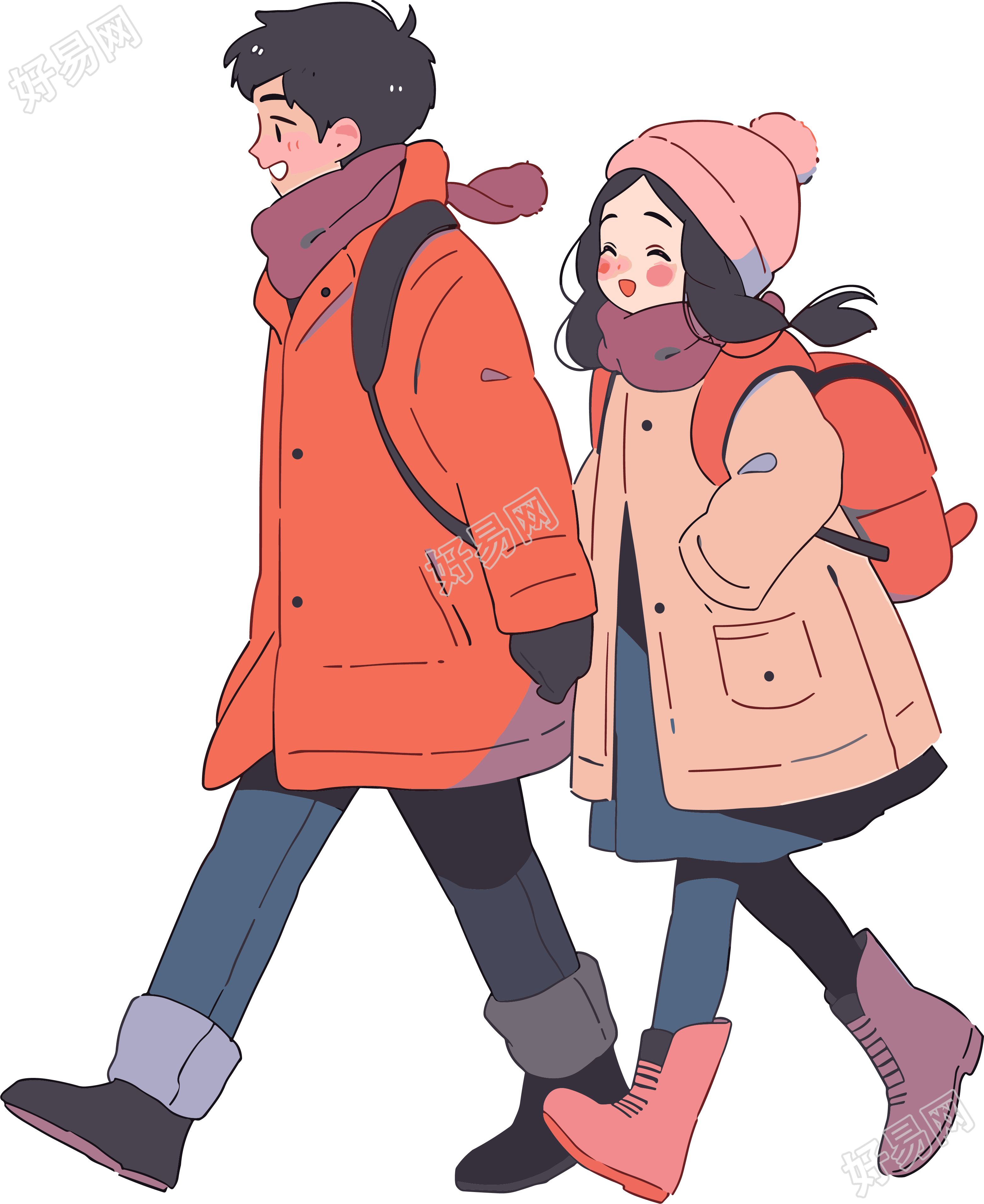 冬日情侣插画设计元素
