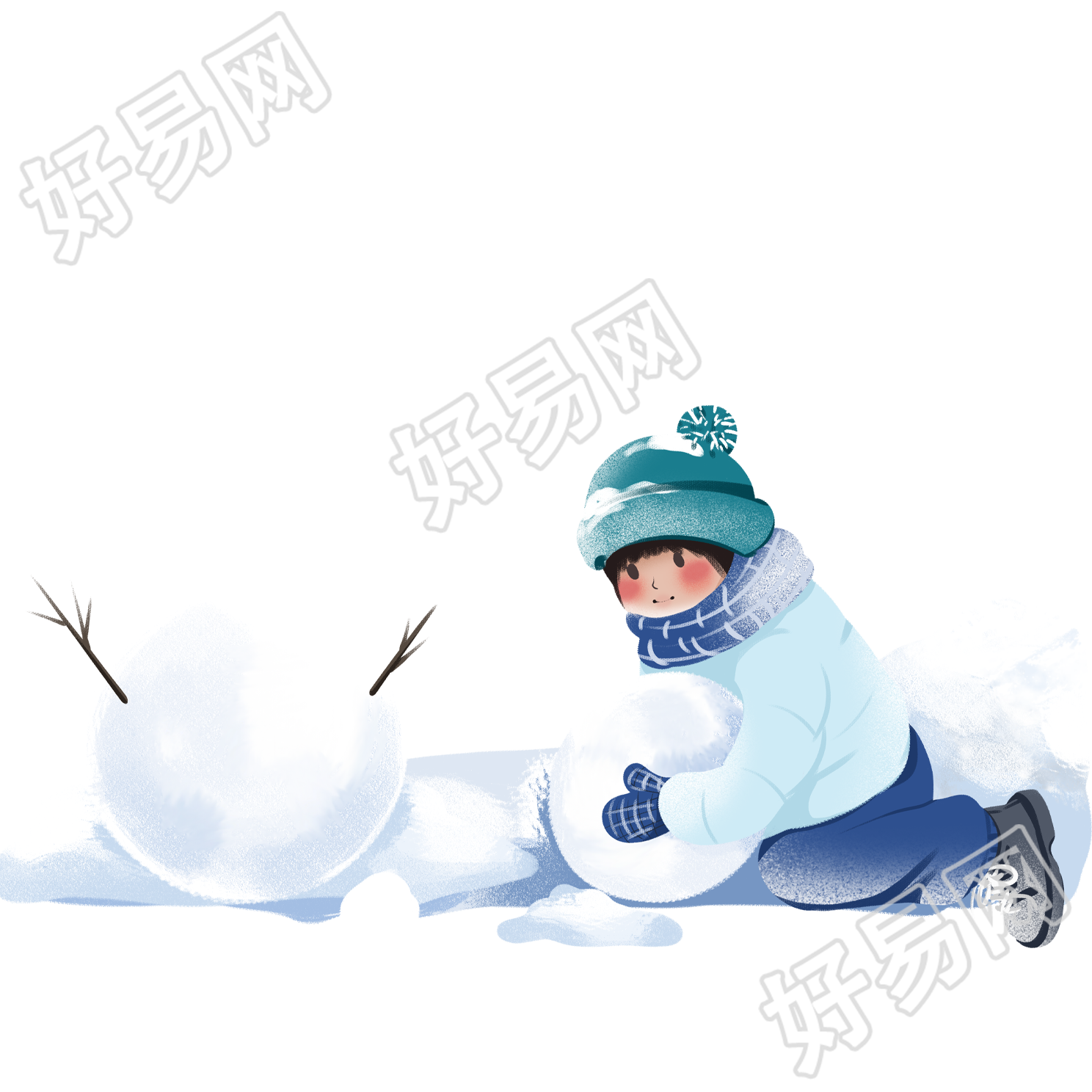 滚雪球的小男生寒假安全插图