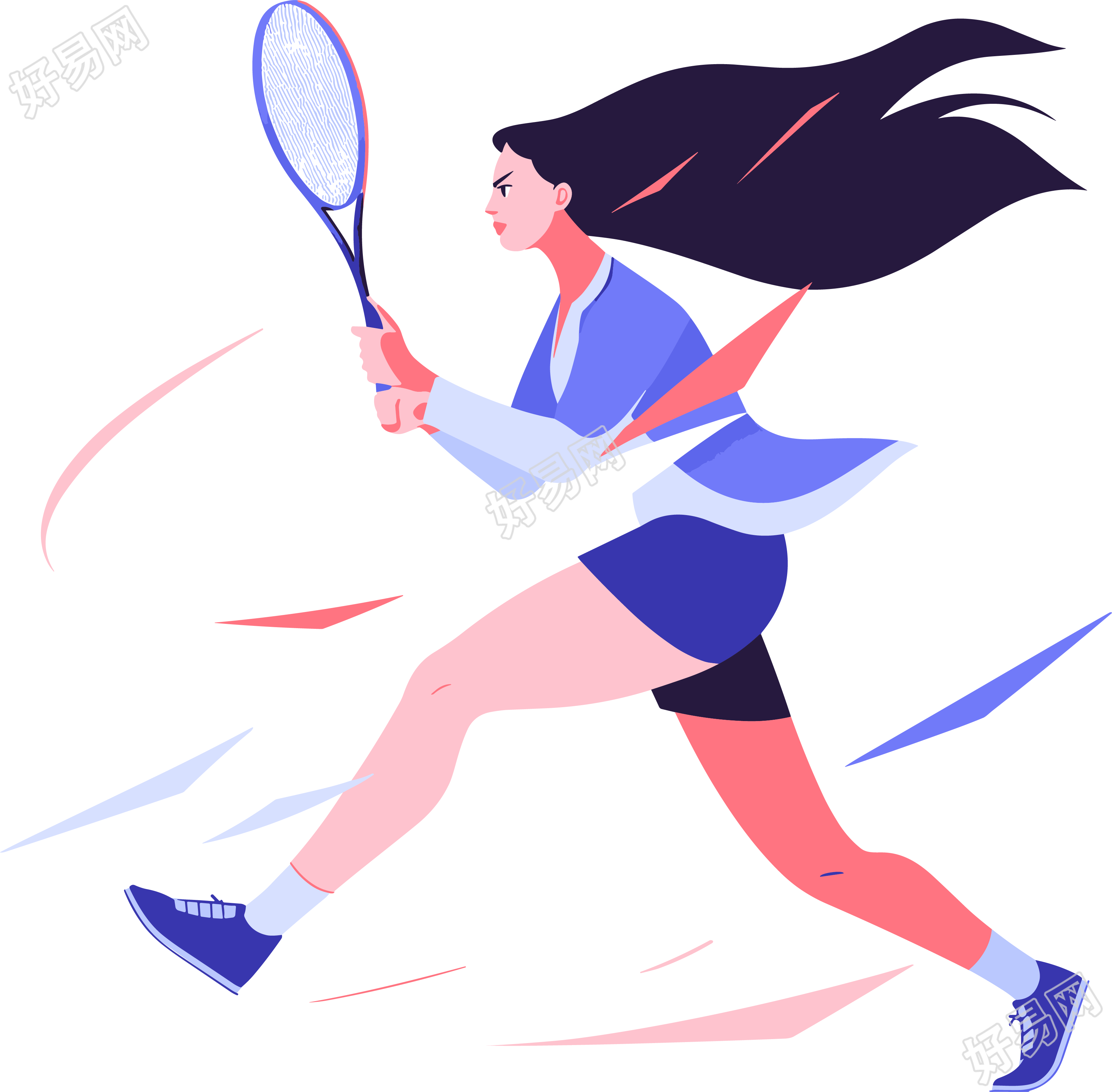 打羽毛球的女生商用插画