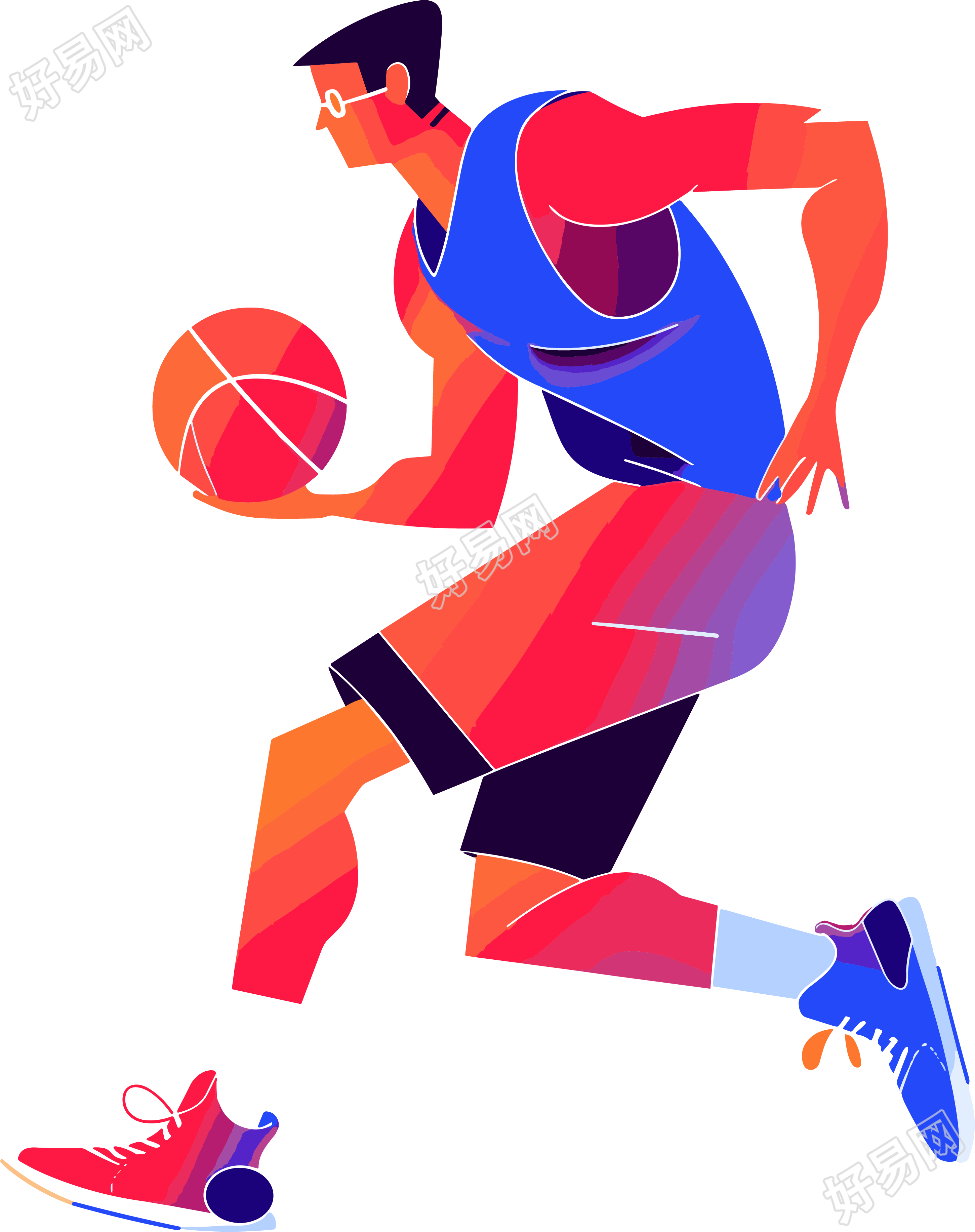 打篮球的男生简约插画
