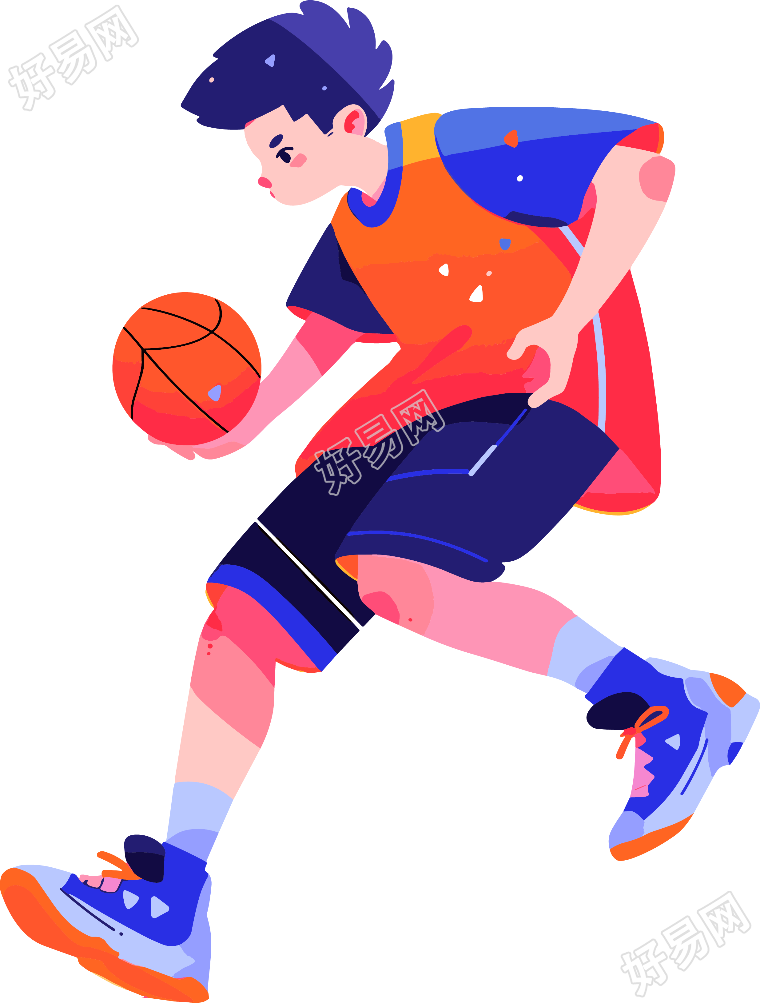 打篮球的男生卡通人物PNG素材