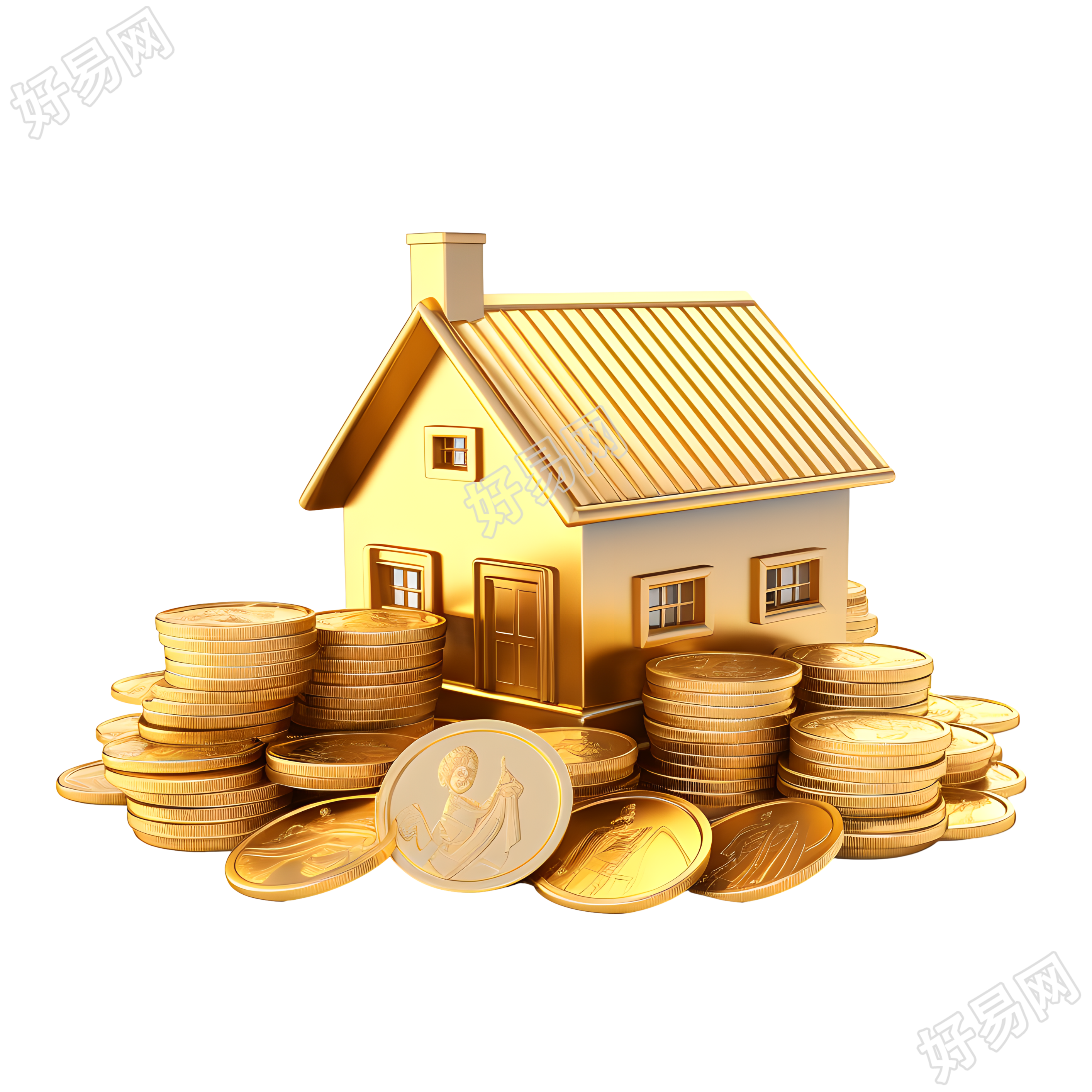 3D金币房屋高清透明背景素材