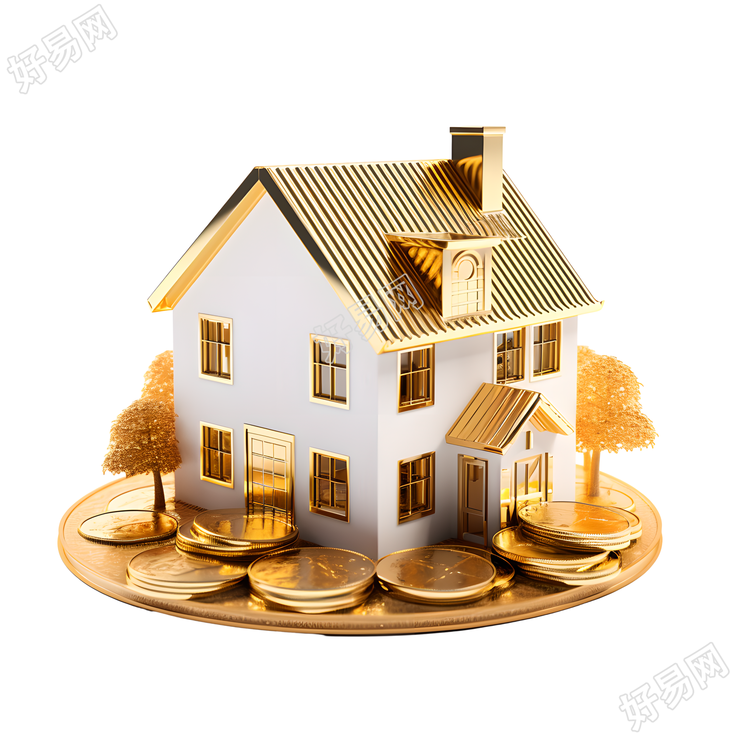 3D金币房屋图案素材