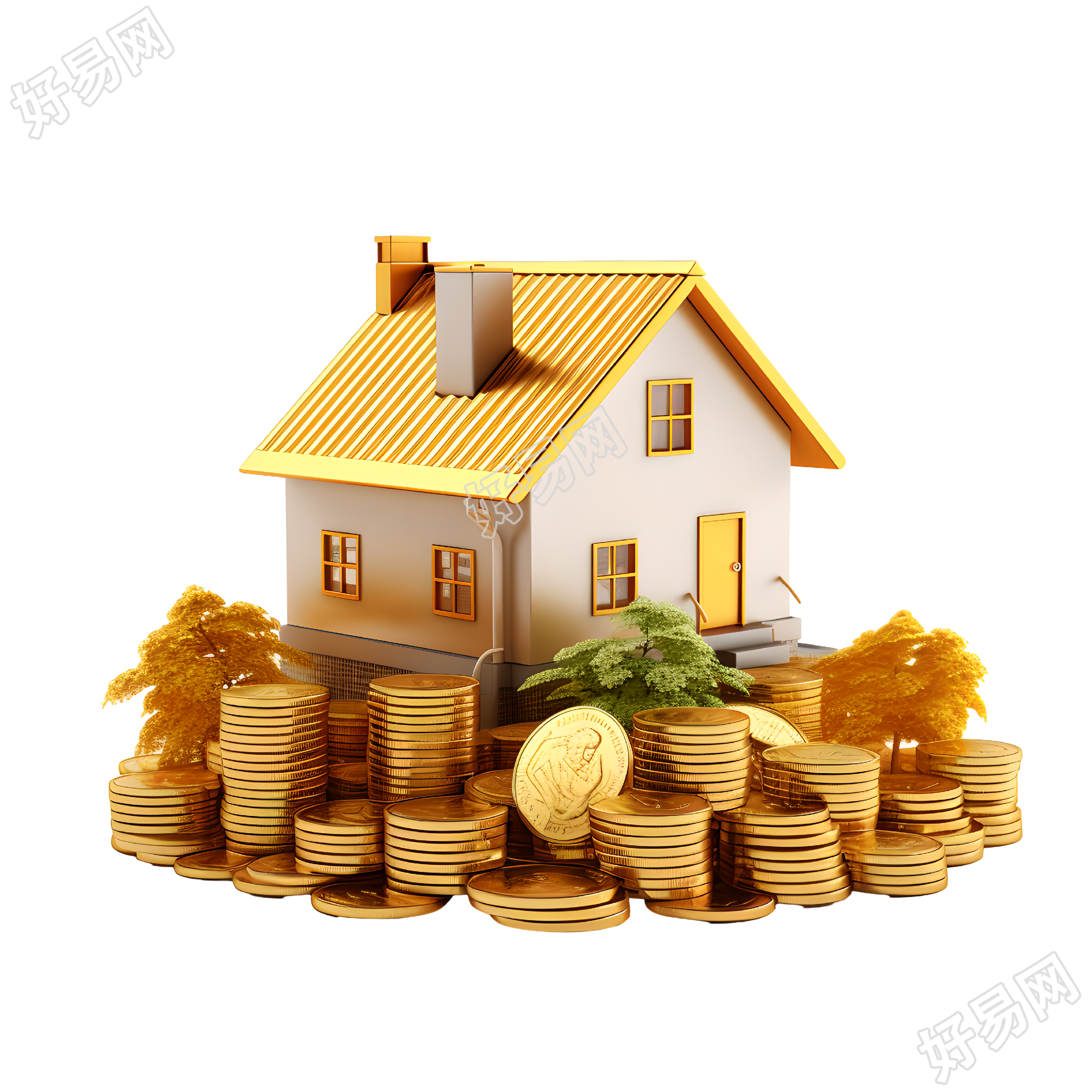 3D金币房屋PNG素材