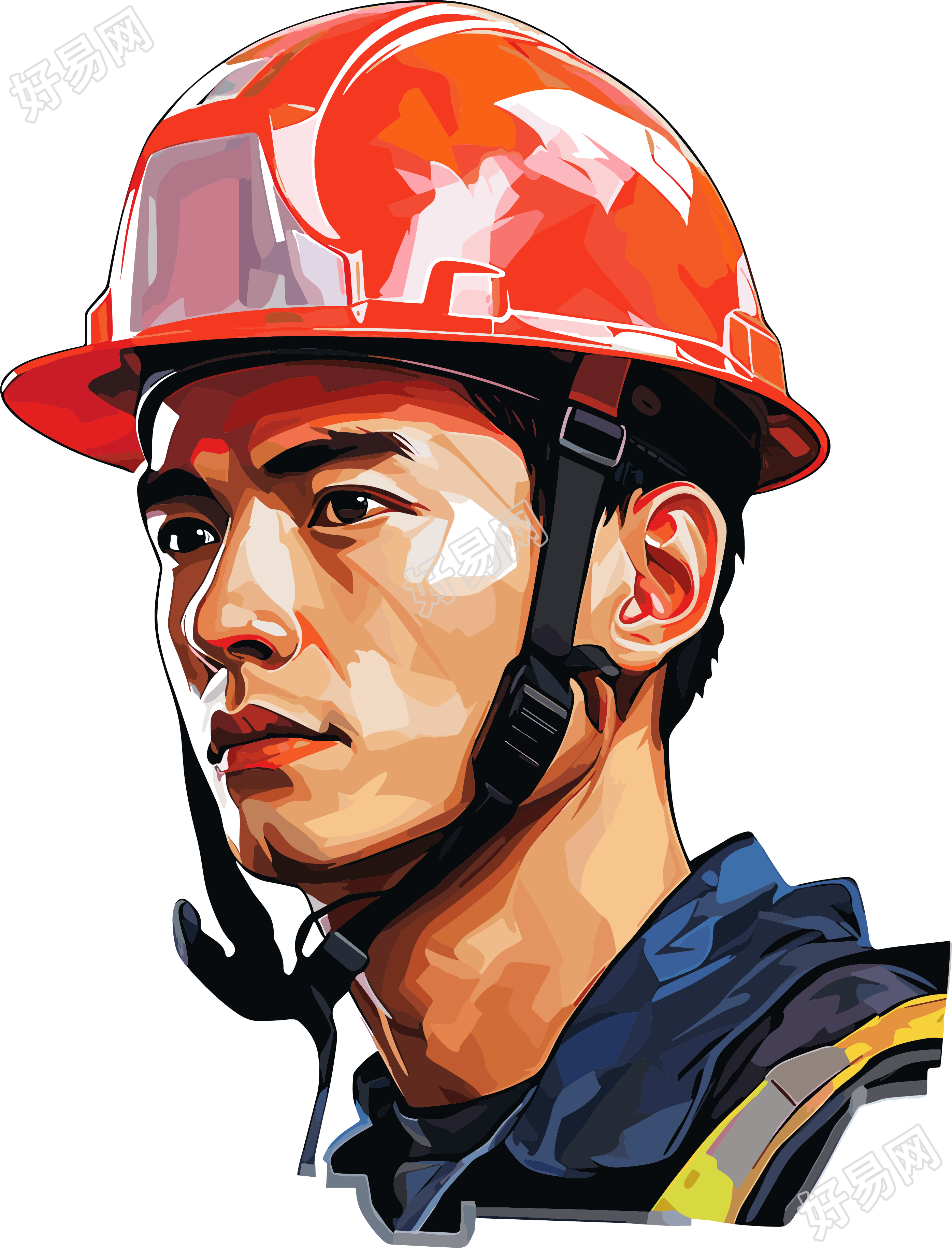 工人带红色安全帽插画设计