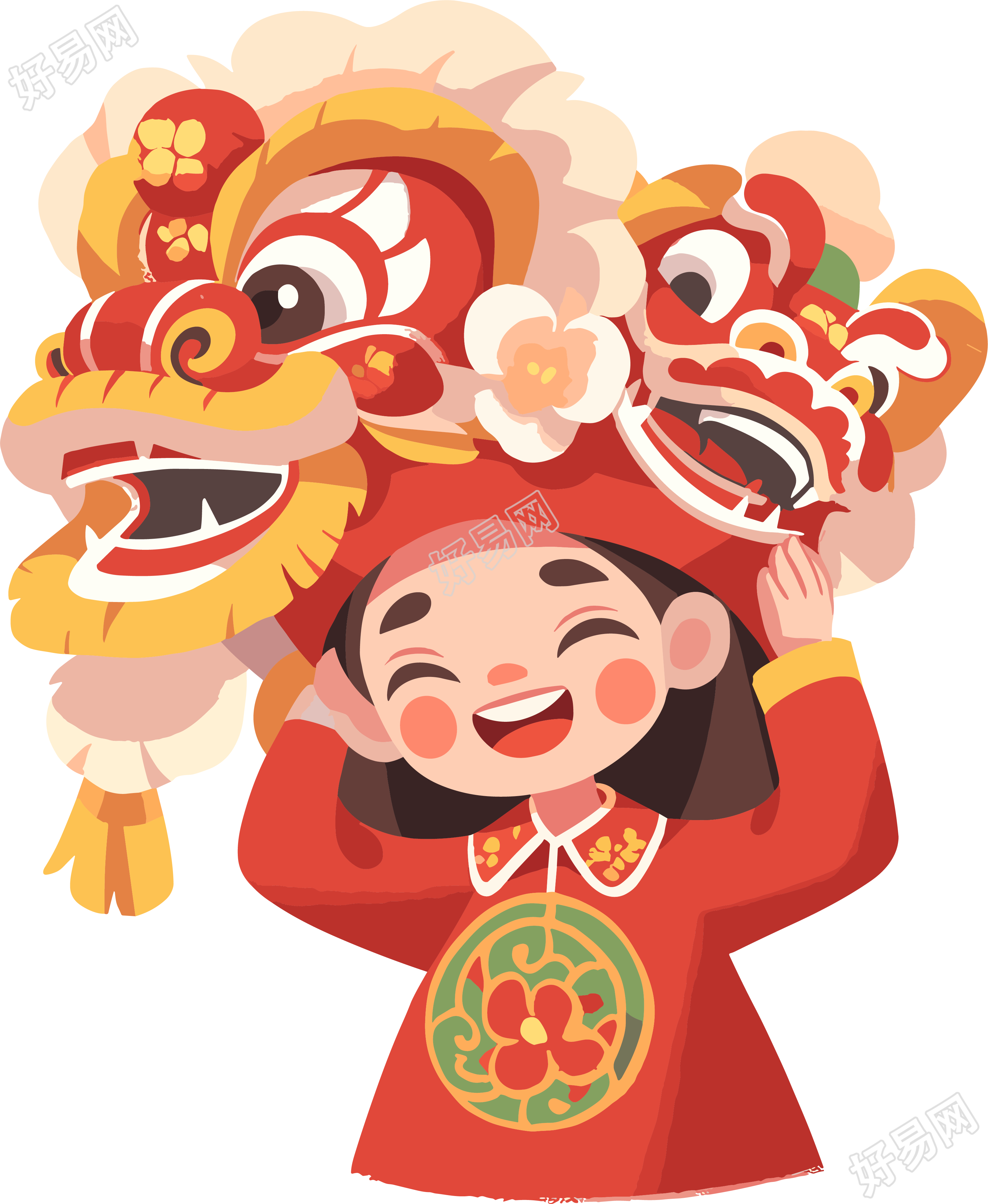舞狮Q版形象插画