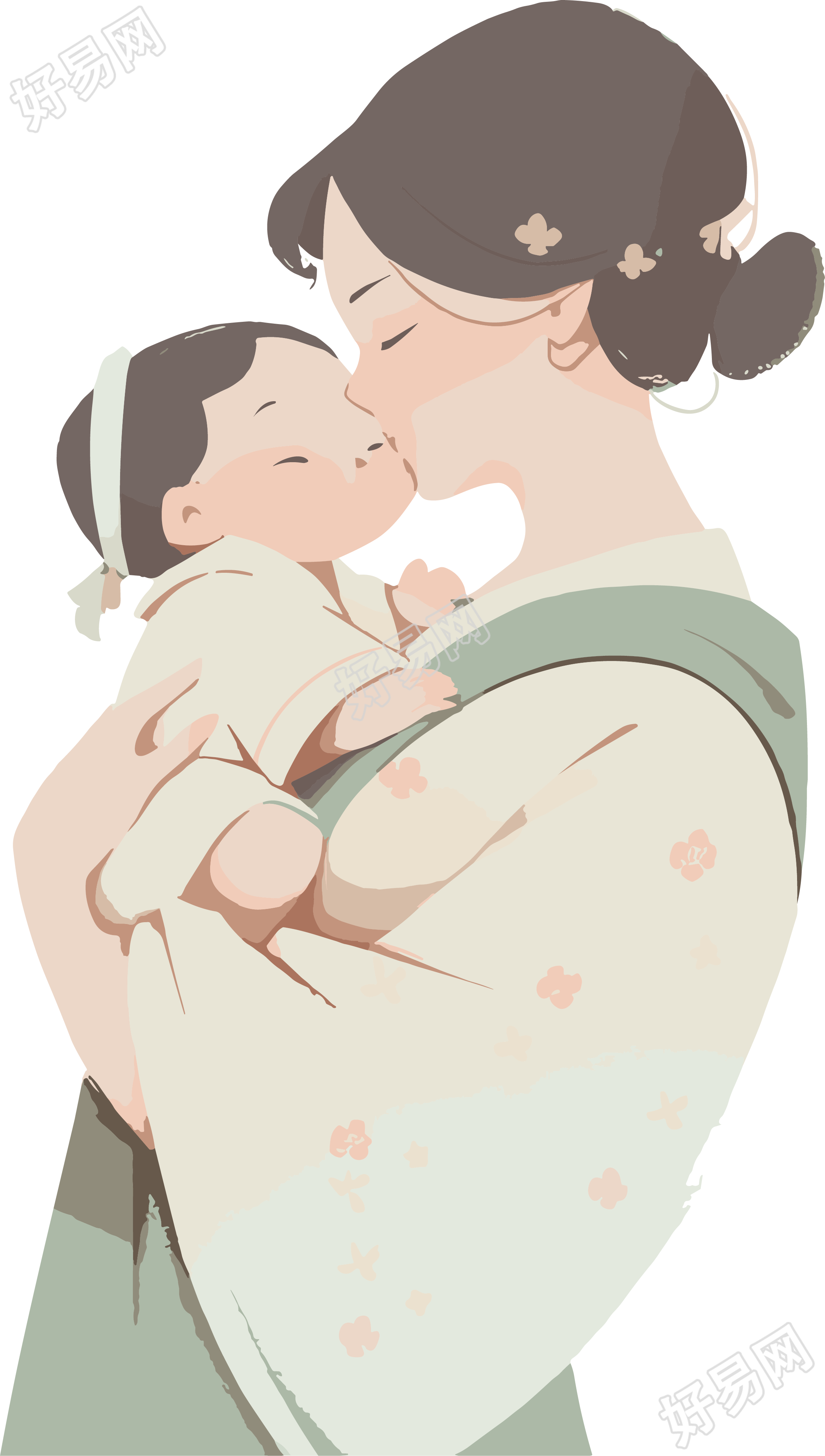 母亲节妈妈抱着婴儿扁平插图
