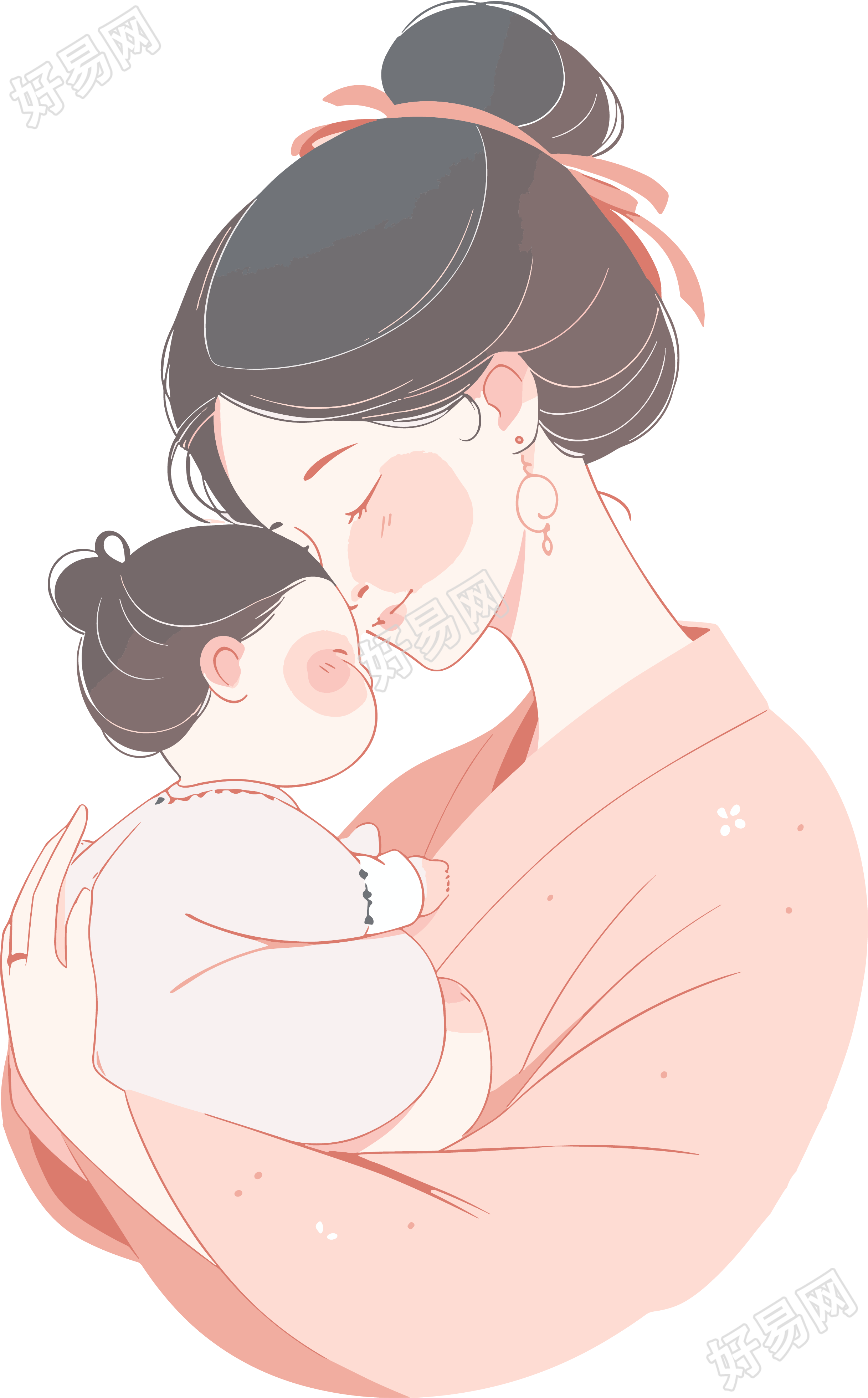 母亲节妈妈抱着宝宝的柔和插图