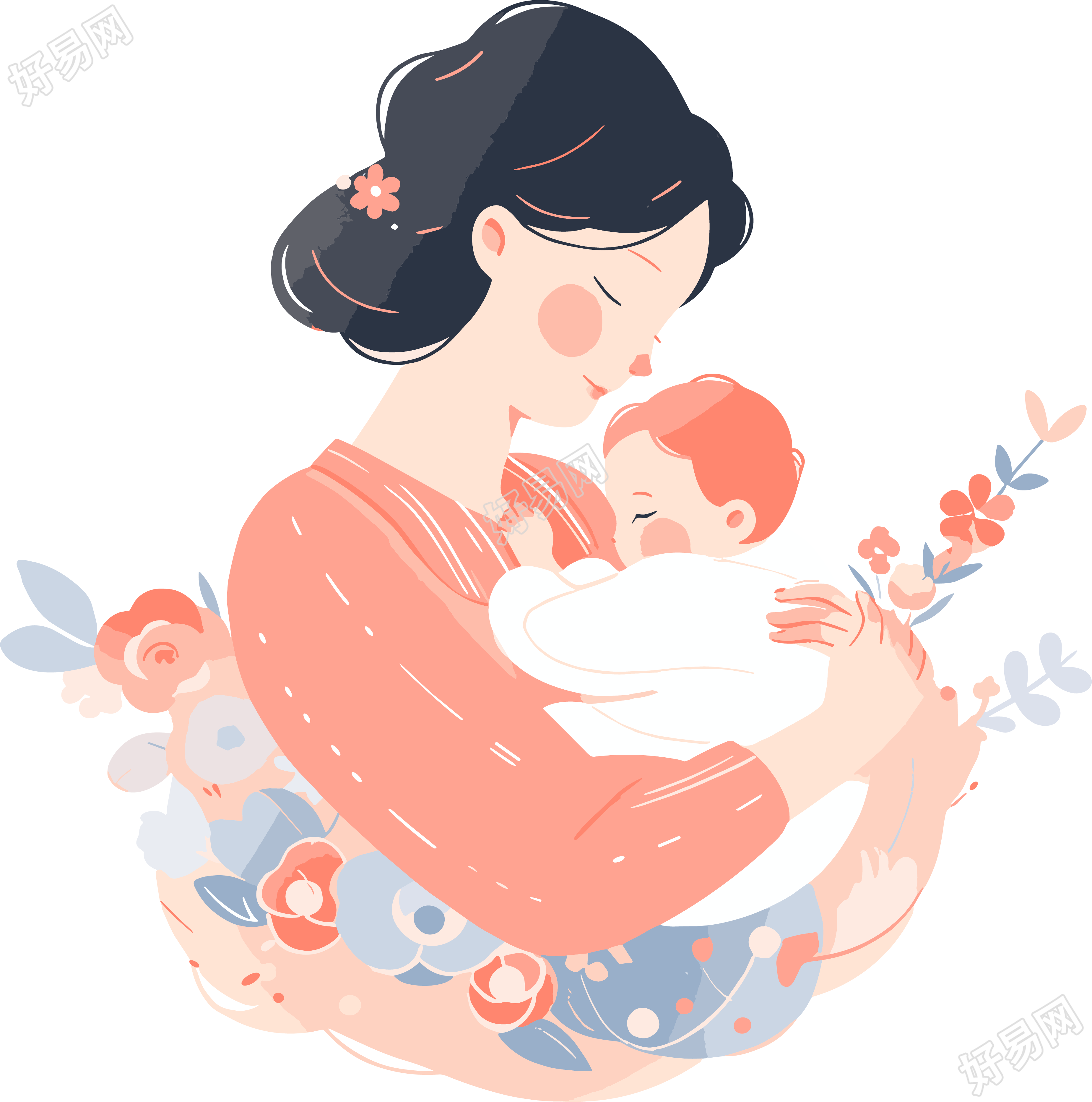 母亲节母子插画设计元素