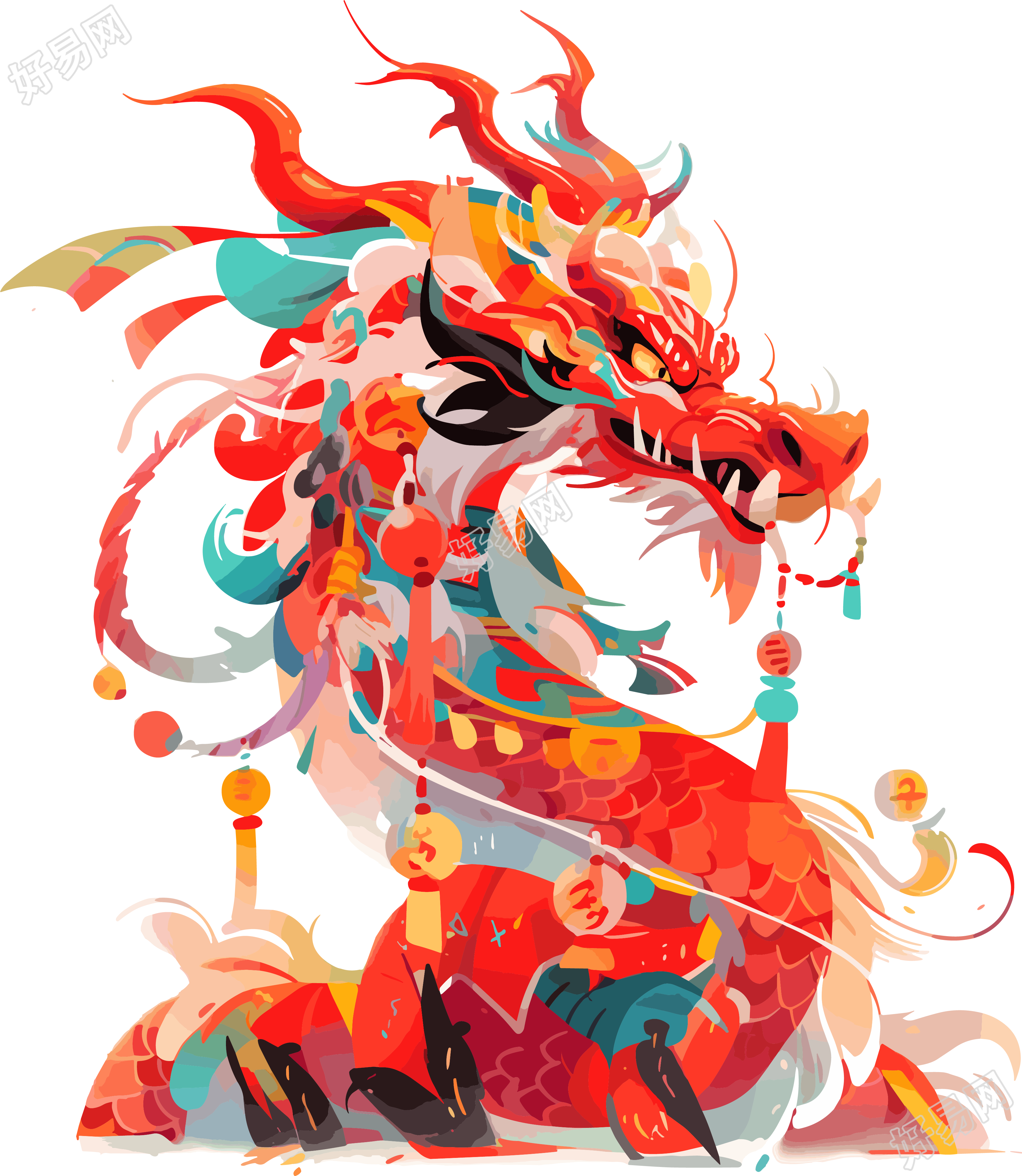 中国龙年画插画设计元素