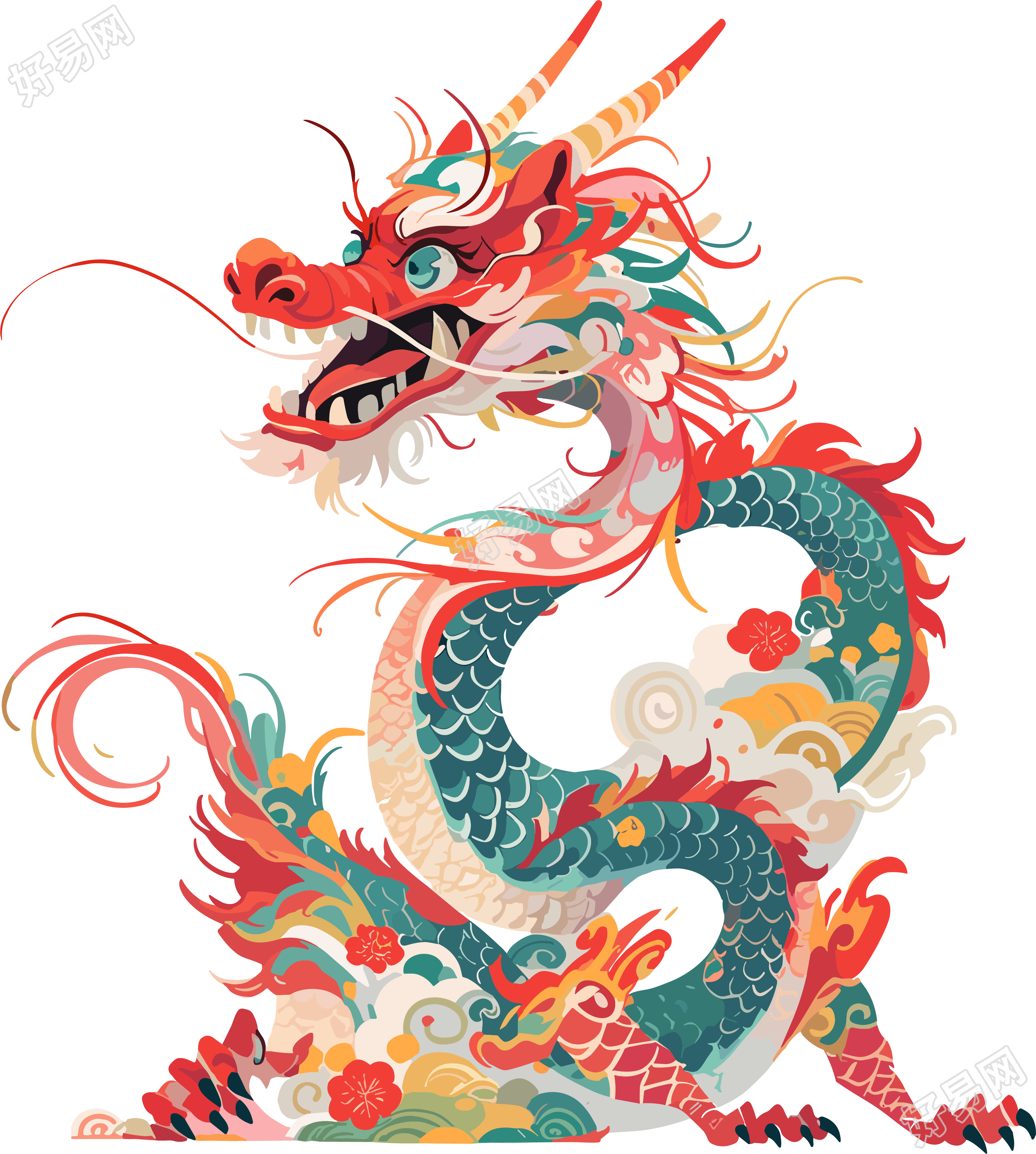 中国龙传统民间表演插画