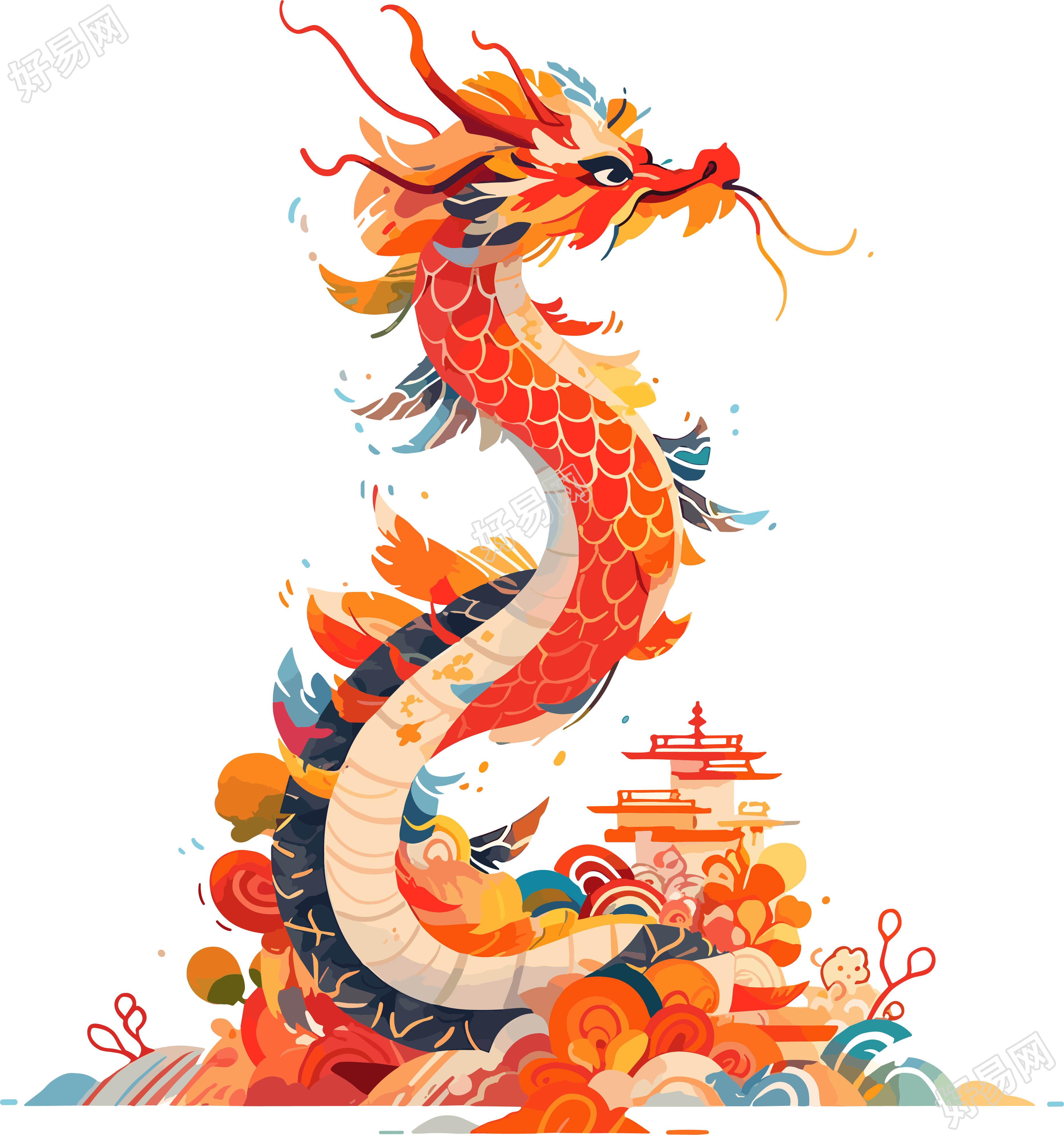 中国龙年兽民间表演PNG插画