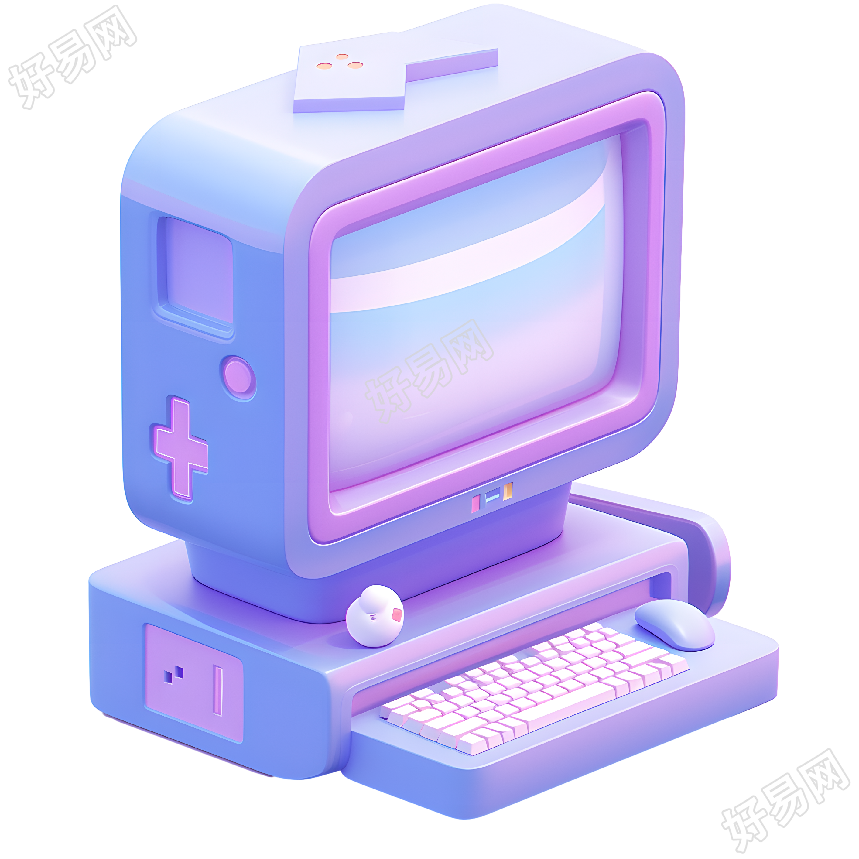 3D电脑卡通蓝紫色图标元素