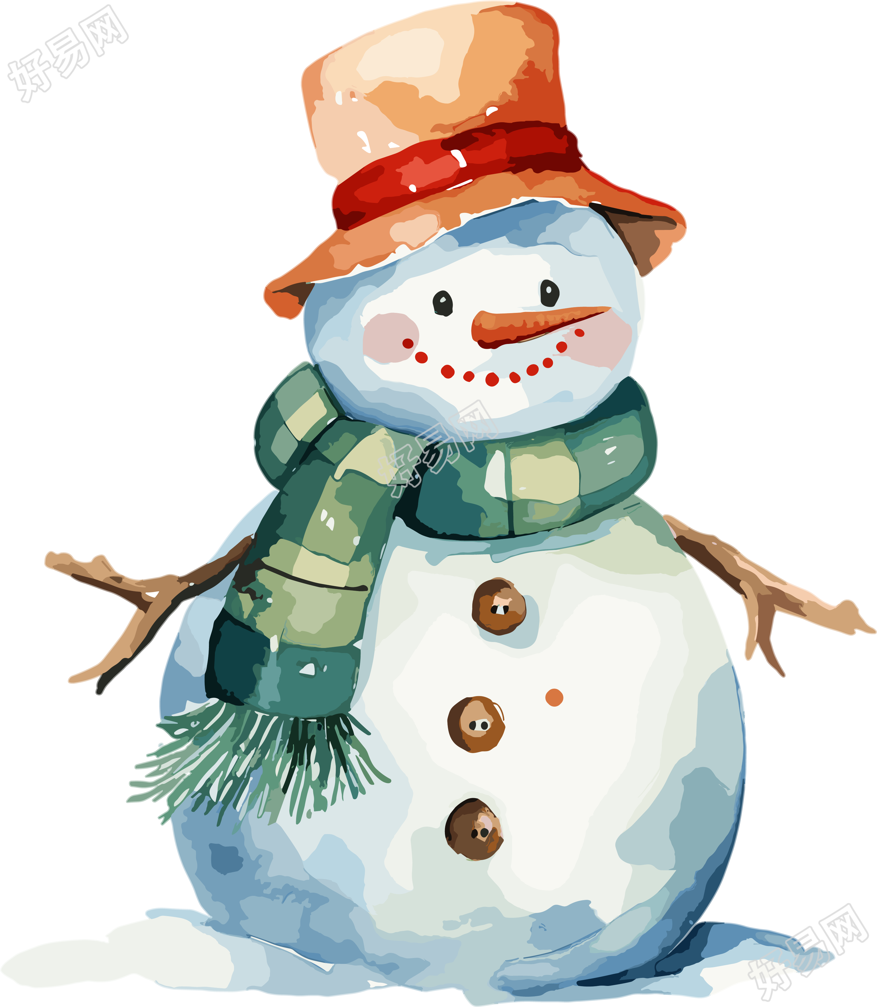 圣诞小雪人水彩插画