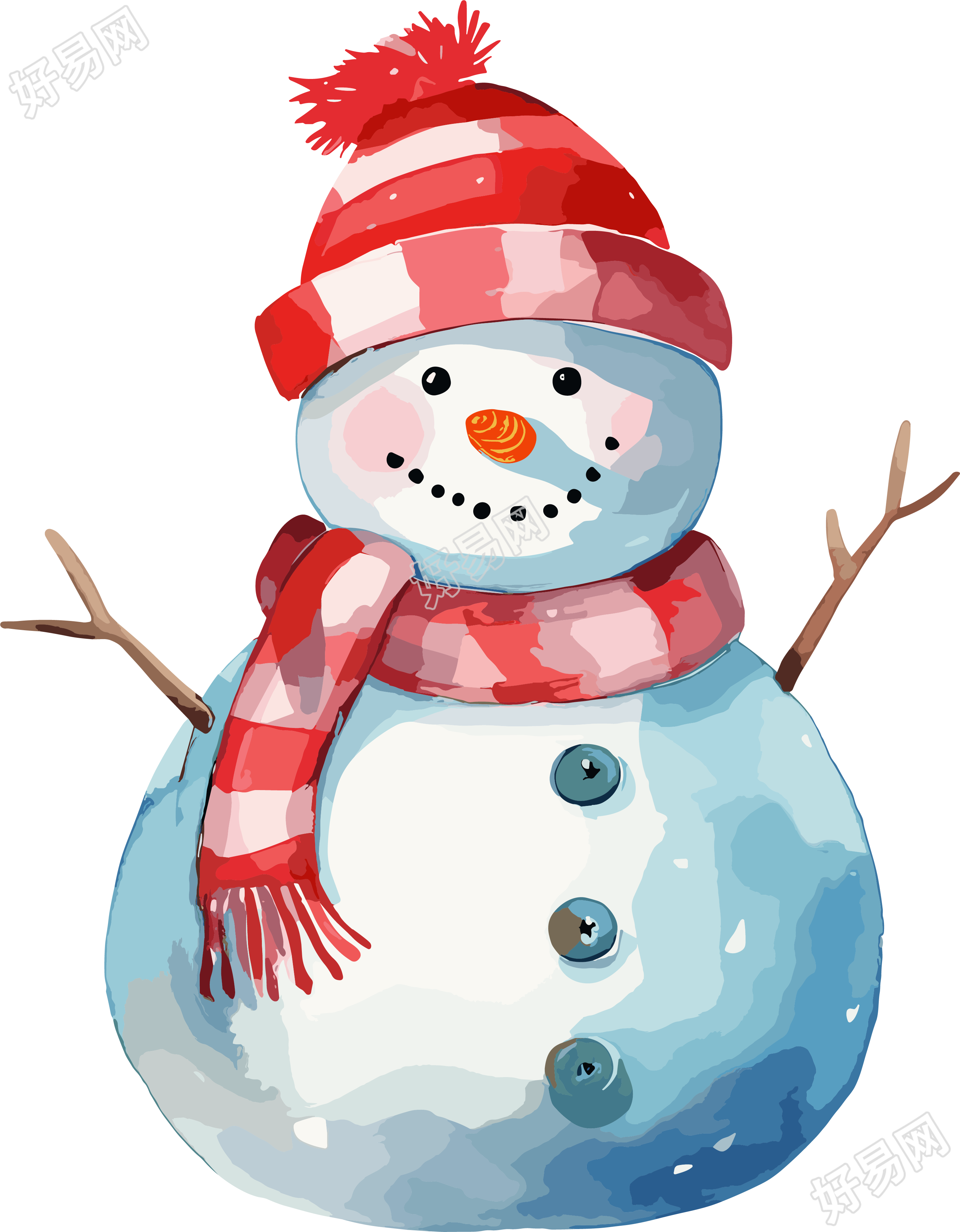 圣诞小雪人水彩图标插图