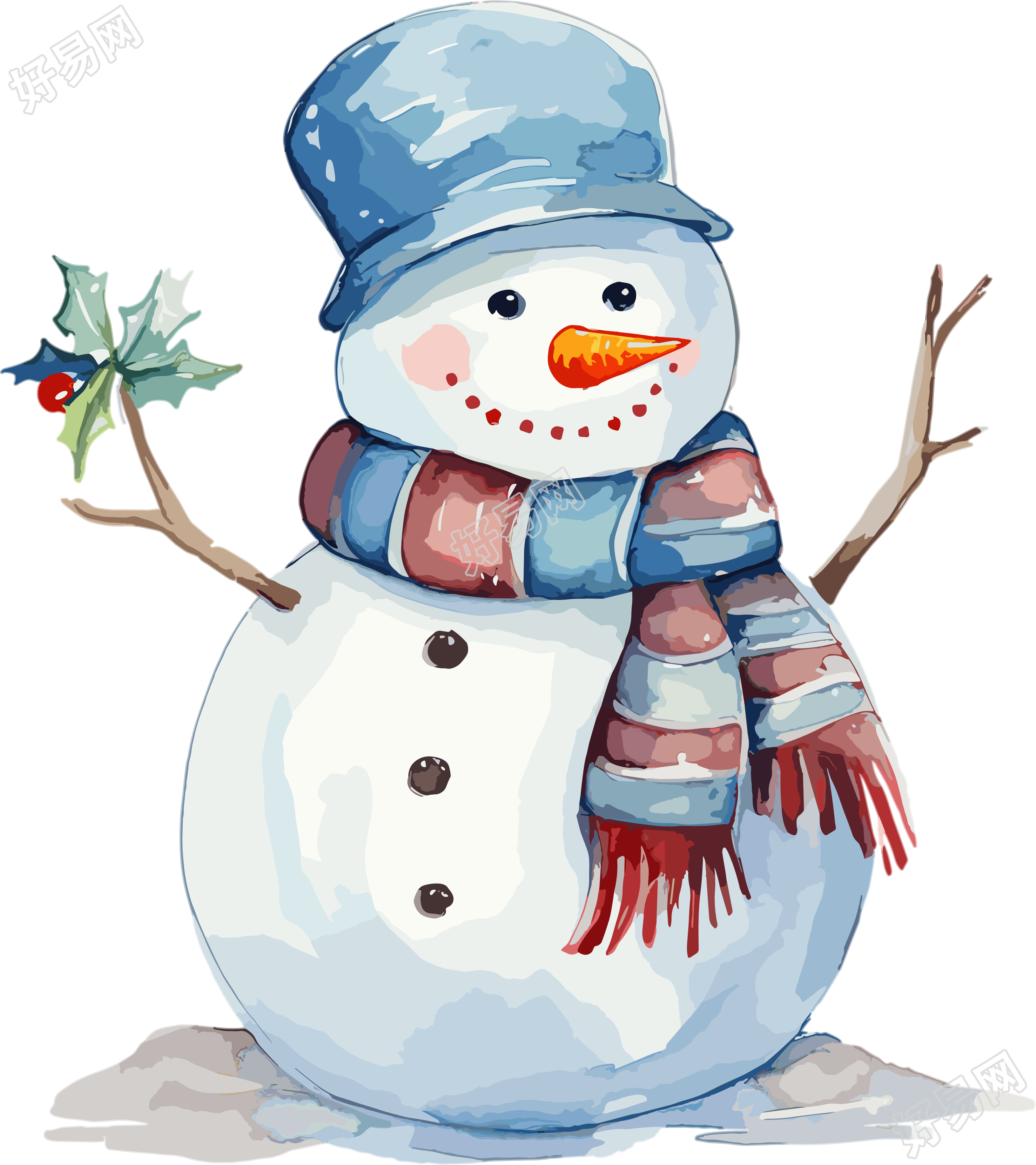 圣诞小雪人简约水彩插画