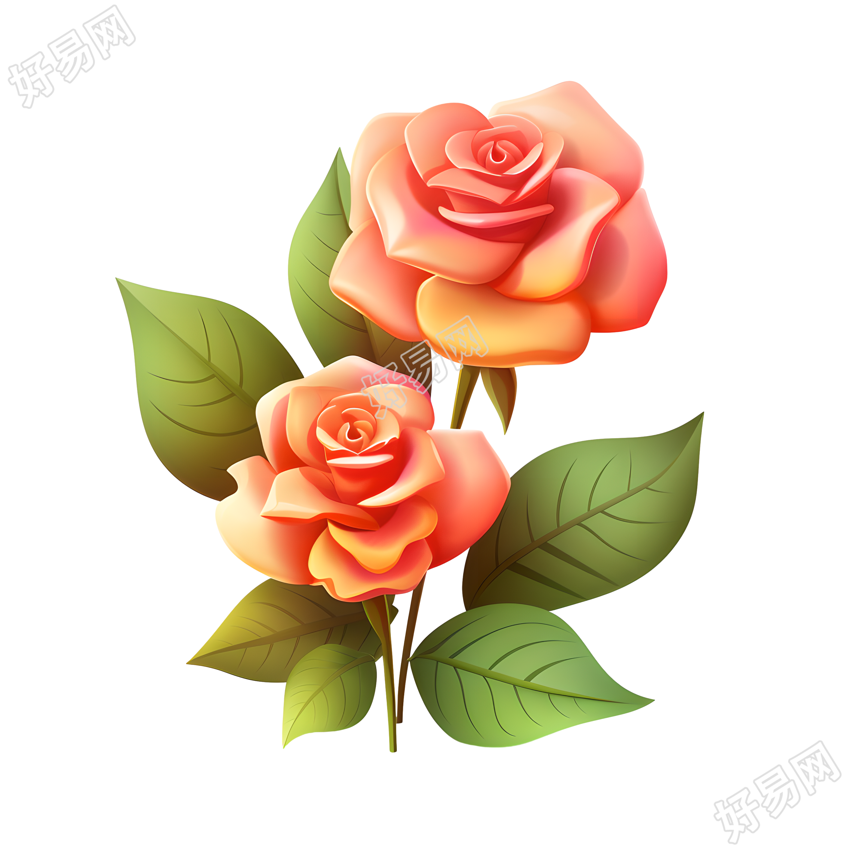 3D玫瑰花图标素材