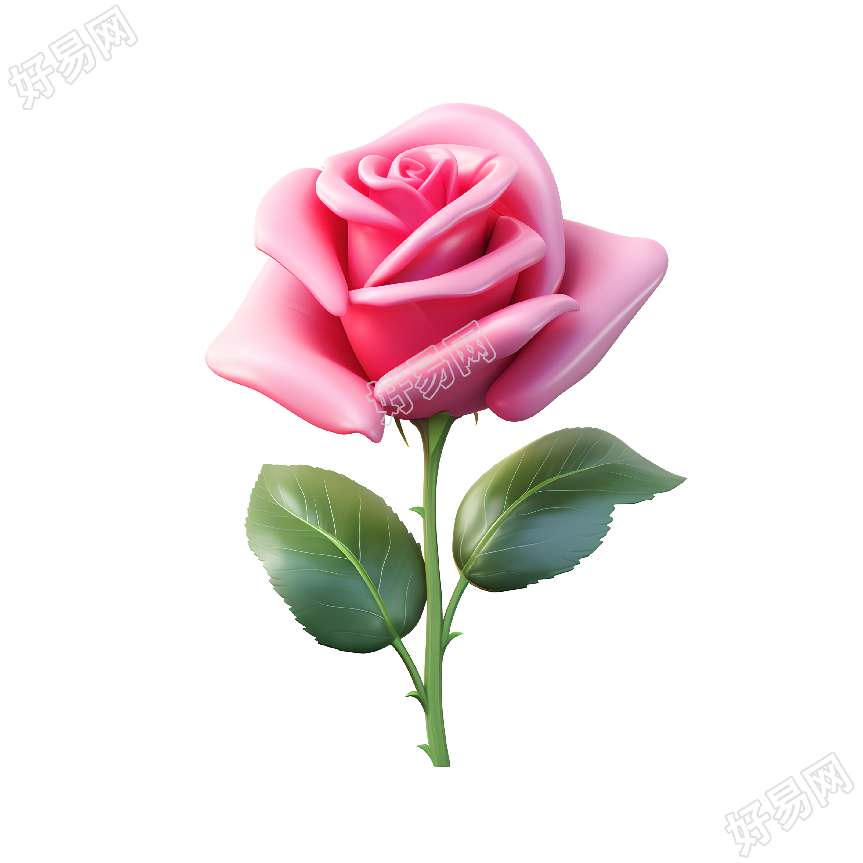 3D玫瑰花卡通风格插图
